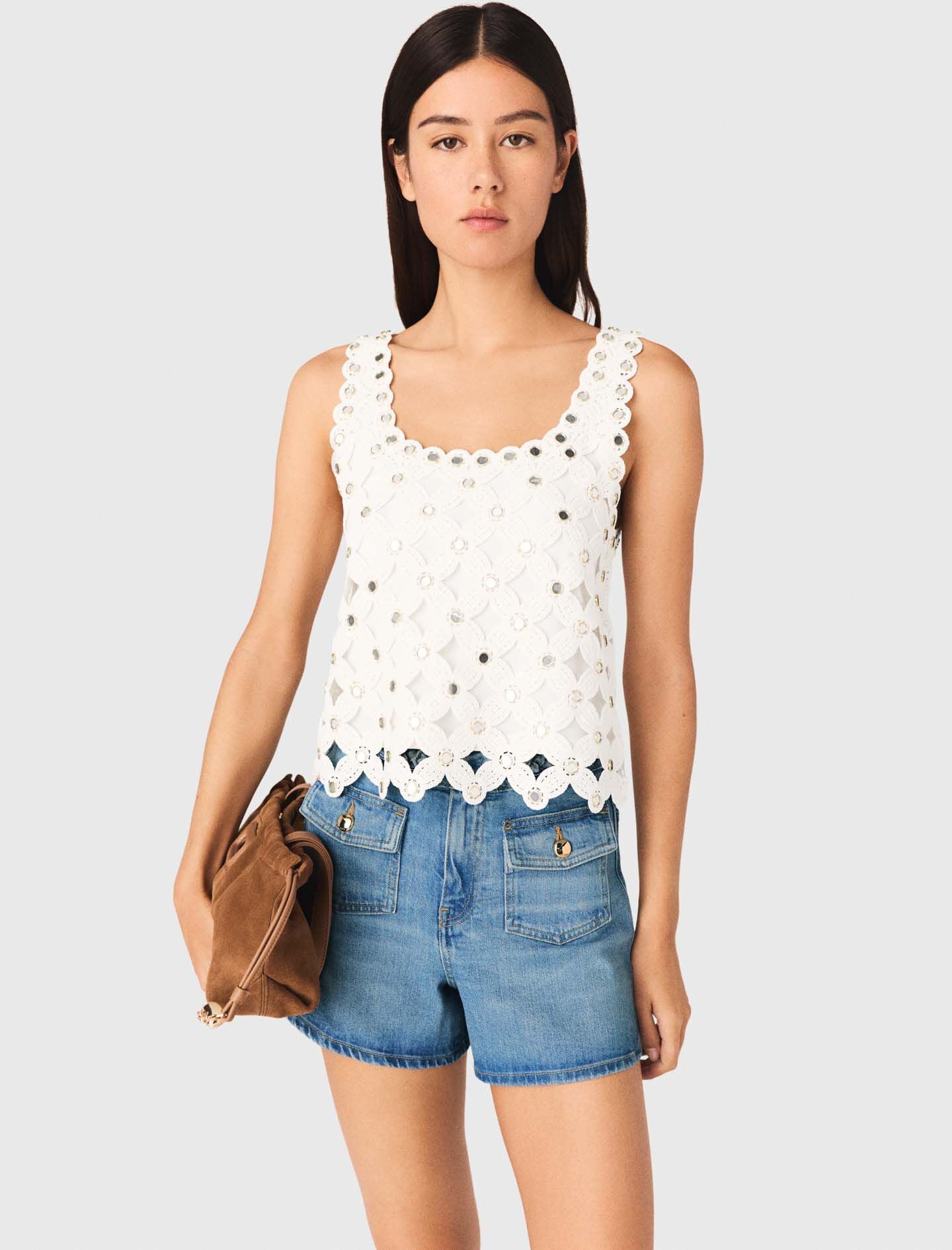 Maje Mirrored crochet top
