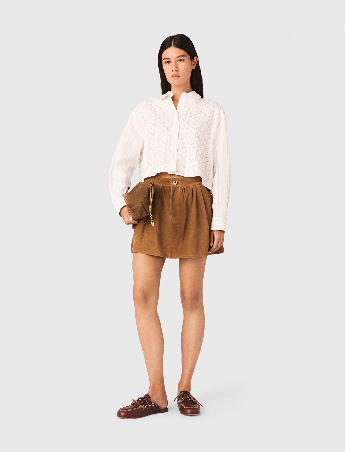 Maje Beaded cropped shirt