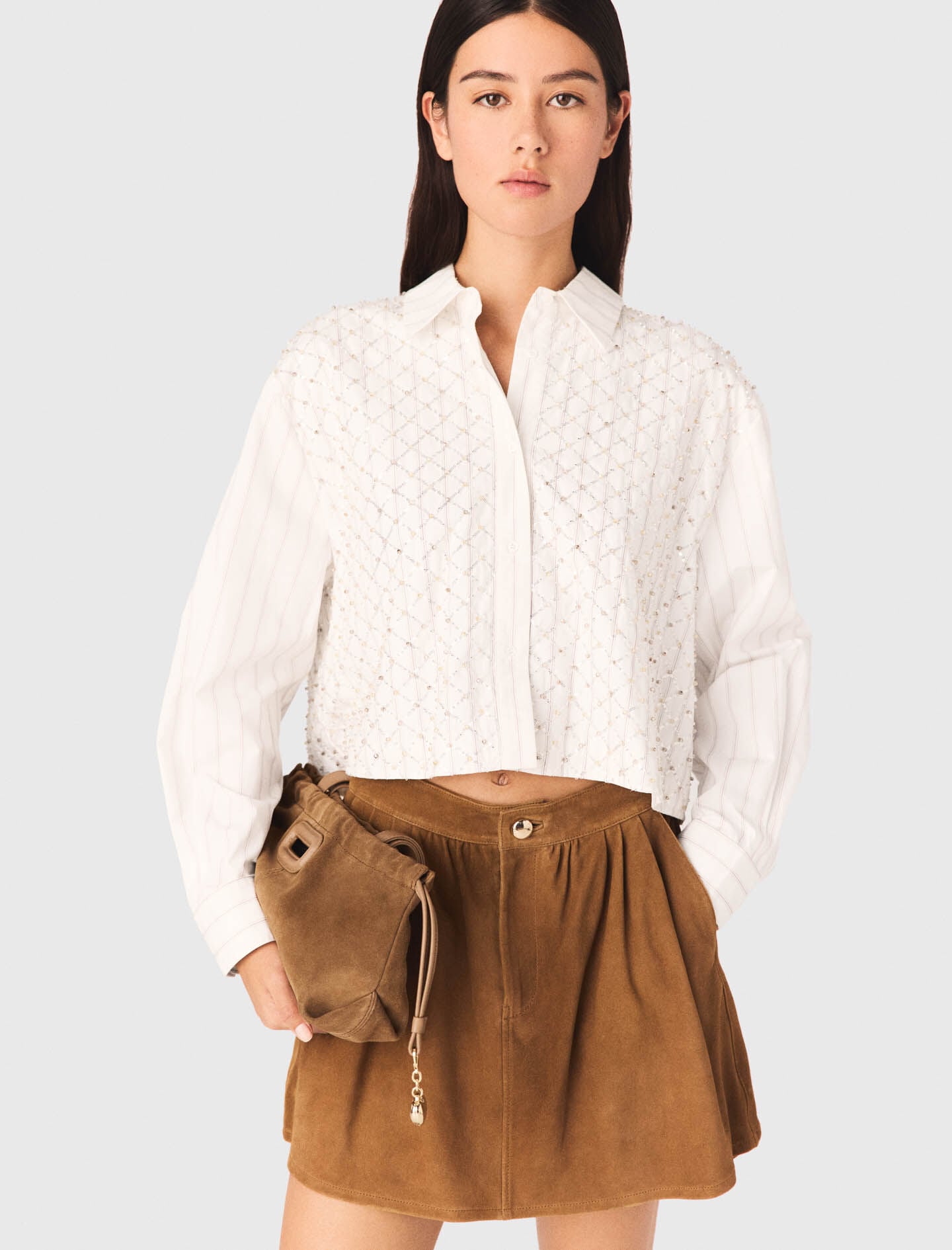 Maje Beaded cropped shirt