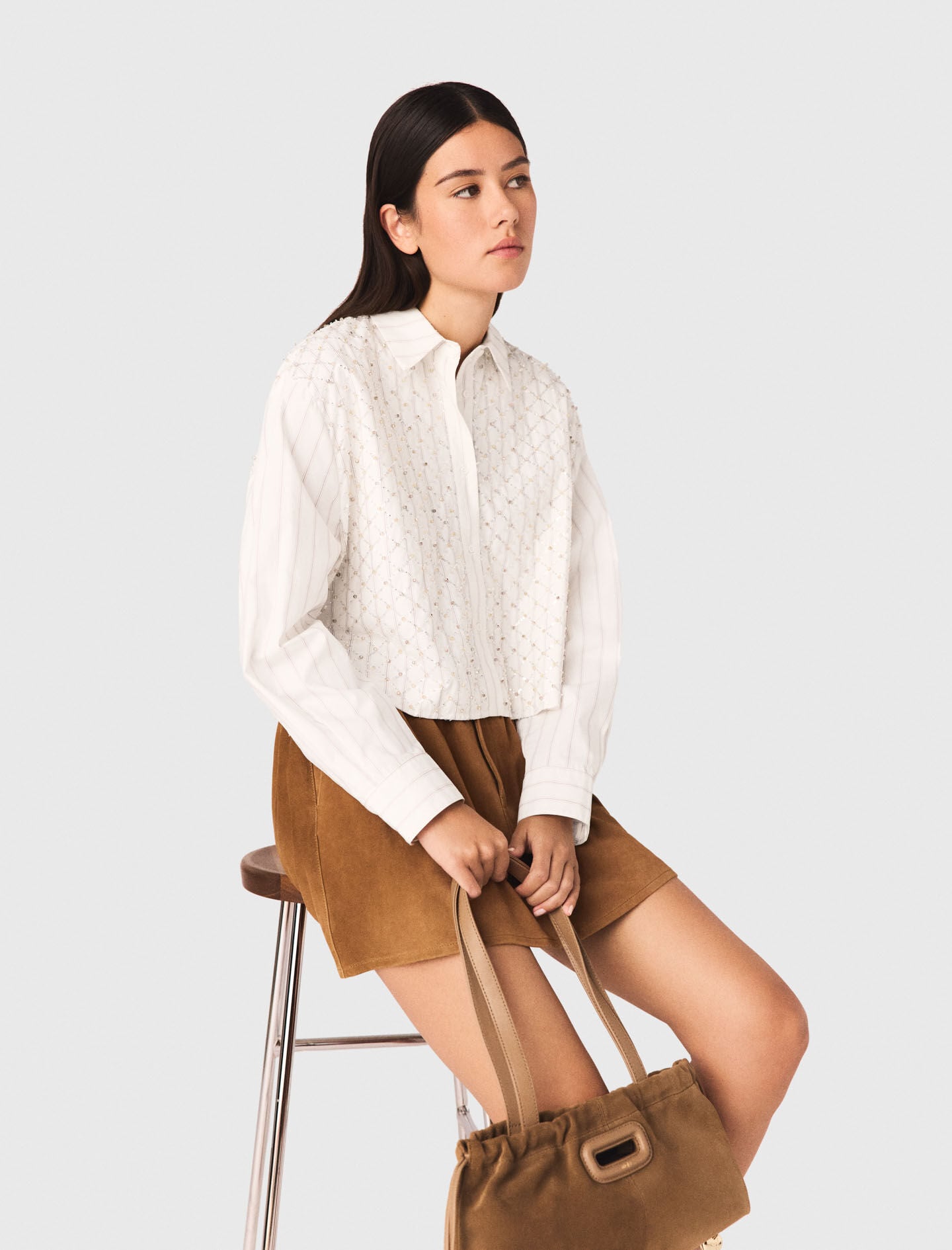Maje Beaded cropped shirt
