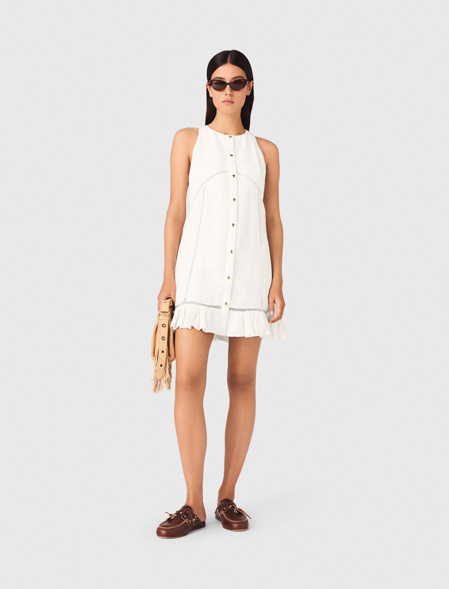 Maje Embroidered linen-blend dress