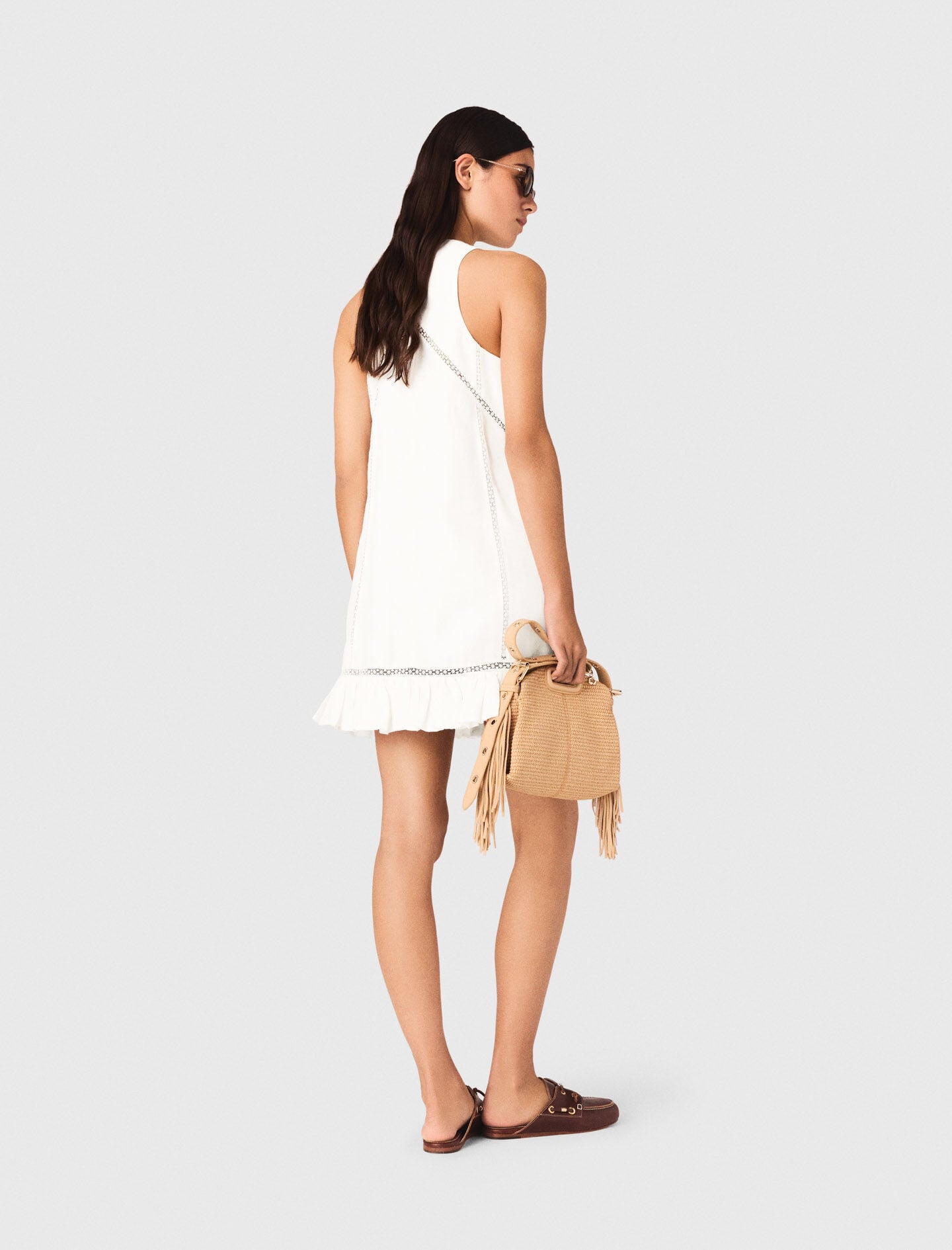 Maje Embroidered linen-blend dress
