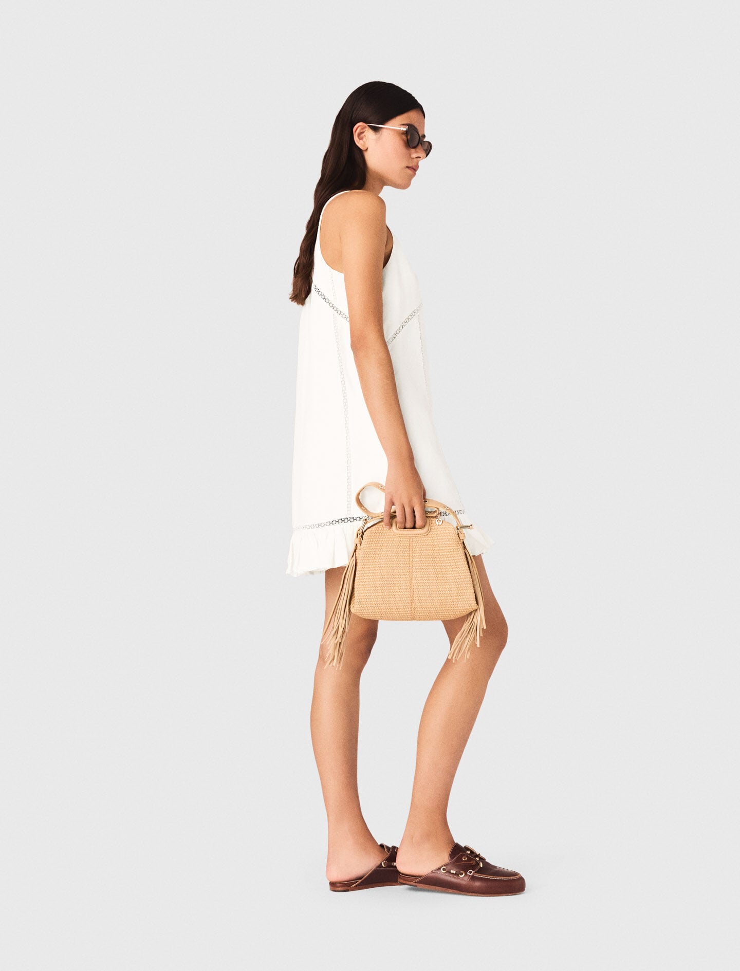 Maje Embroidered linen-blend dress