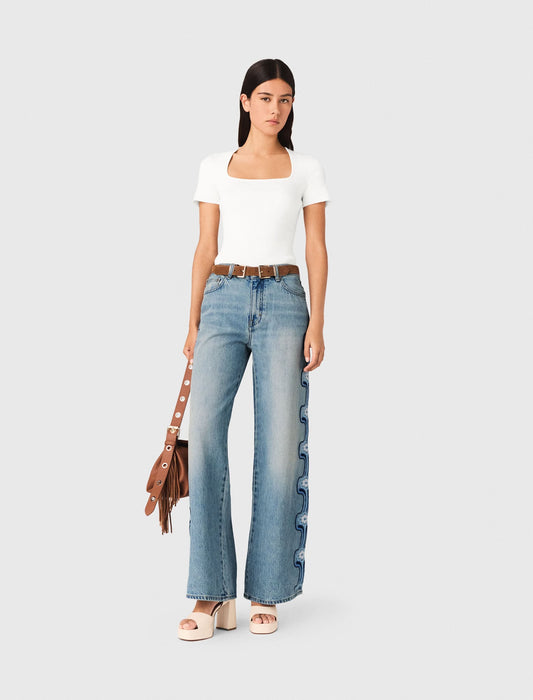 Maje Floral embroidered wide-leg jeans