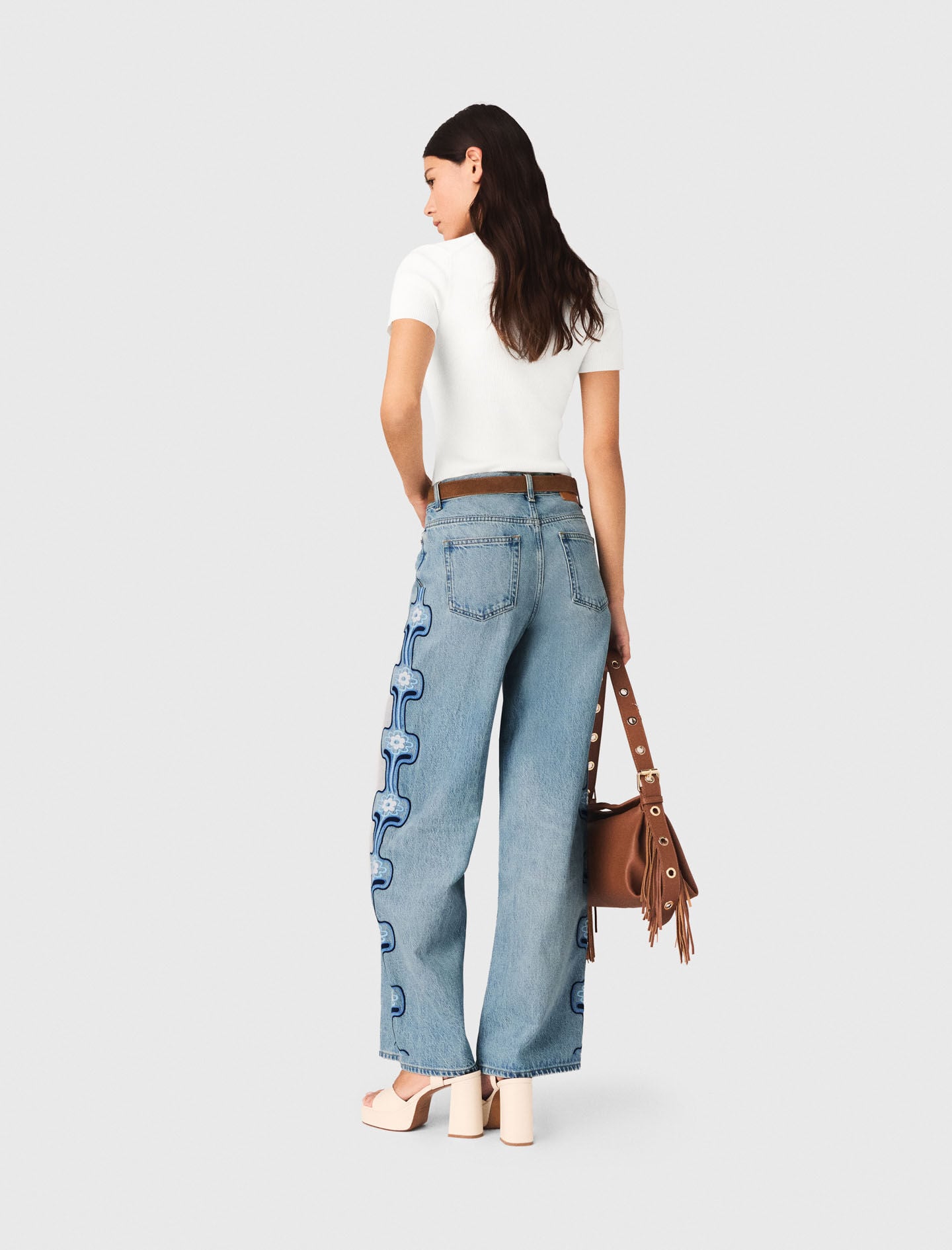 Maje Floral embroidered wide-leg jeans