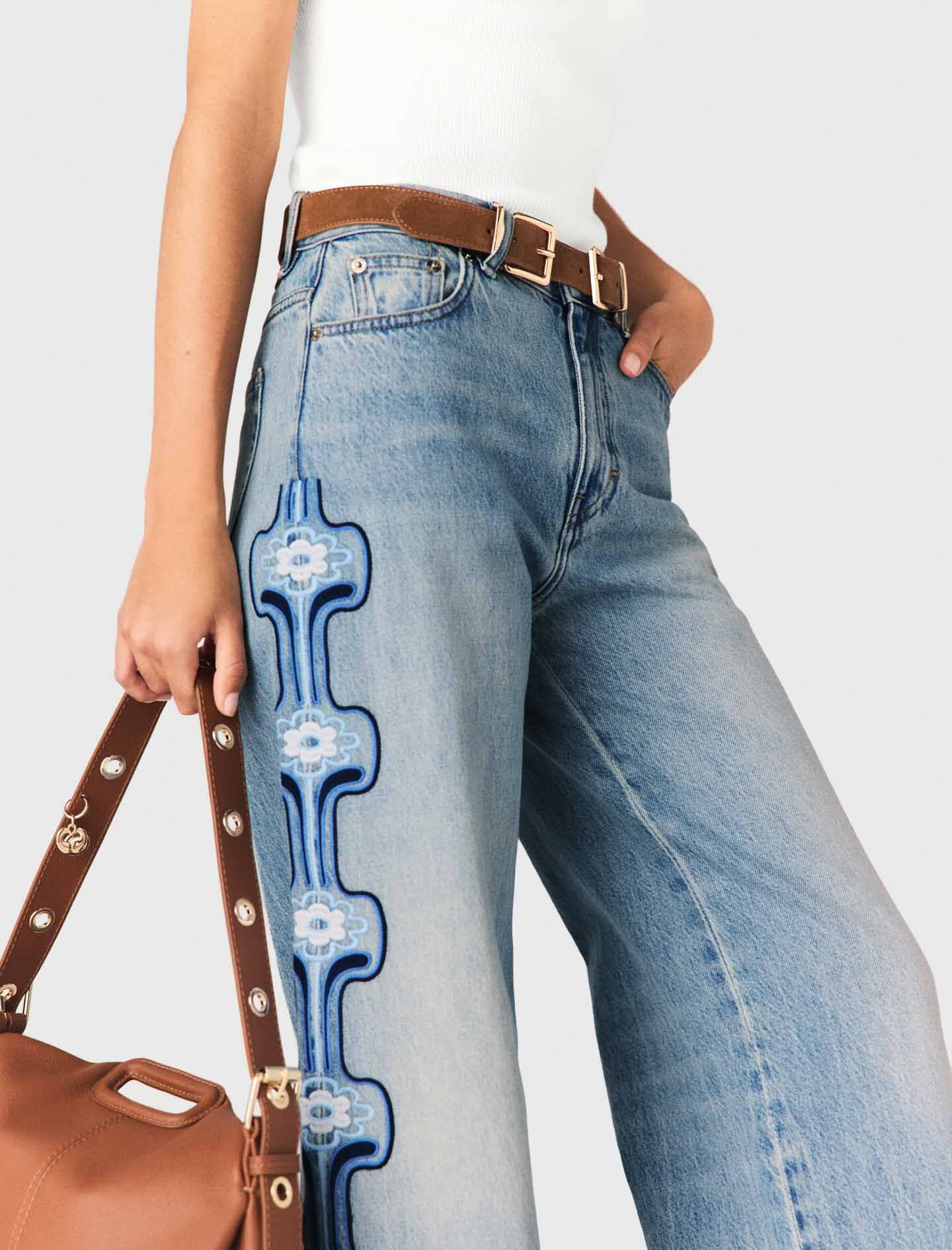 Maje Floral embroidered wide-leg jeans