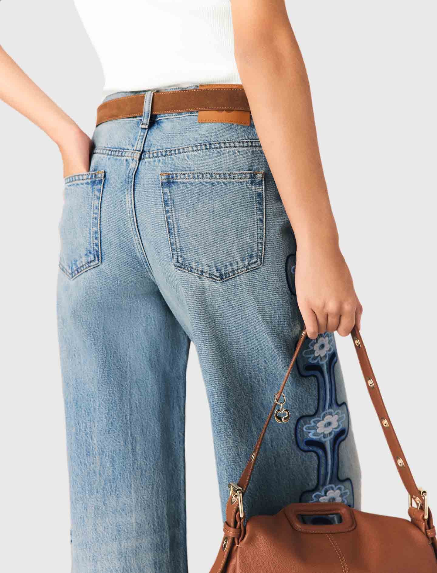 Maje Floral embroidered wide-leg jeans