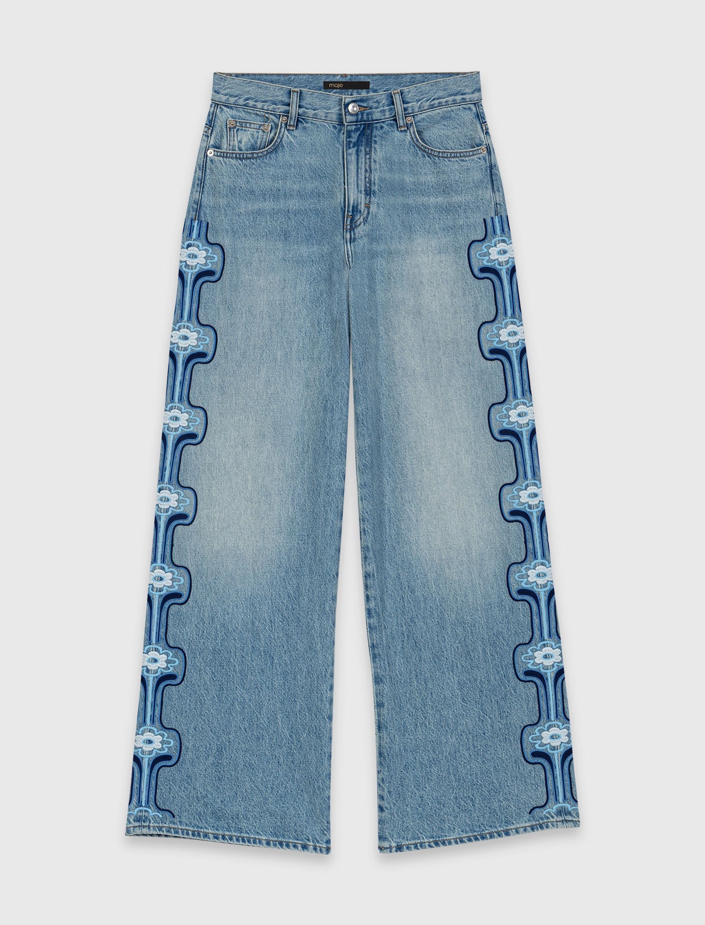 Maje Floral embroidered wide-leg jeans