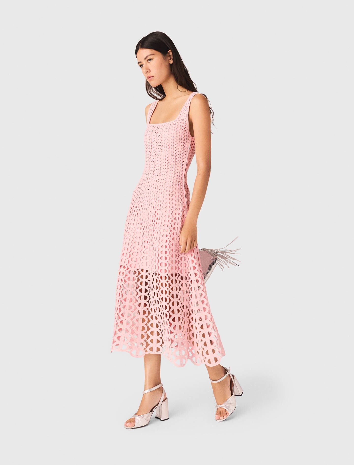 Maje Rhinestone crochet midi dress