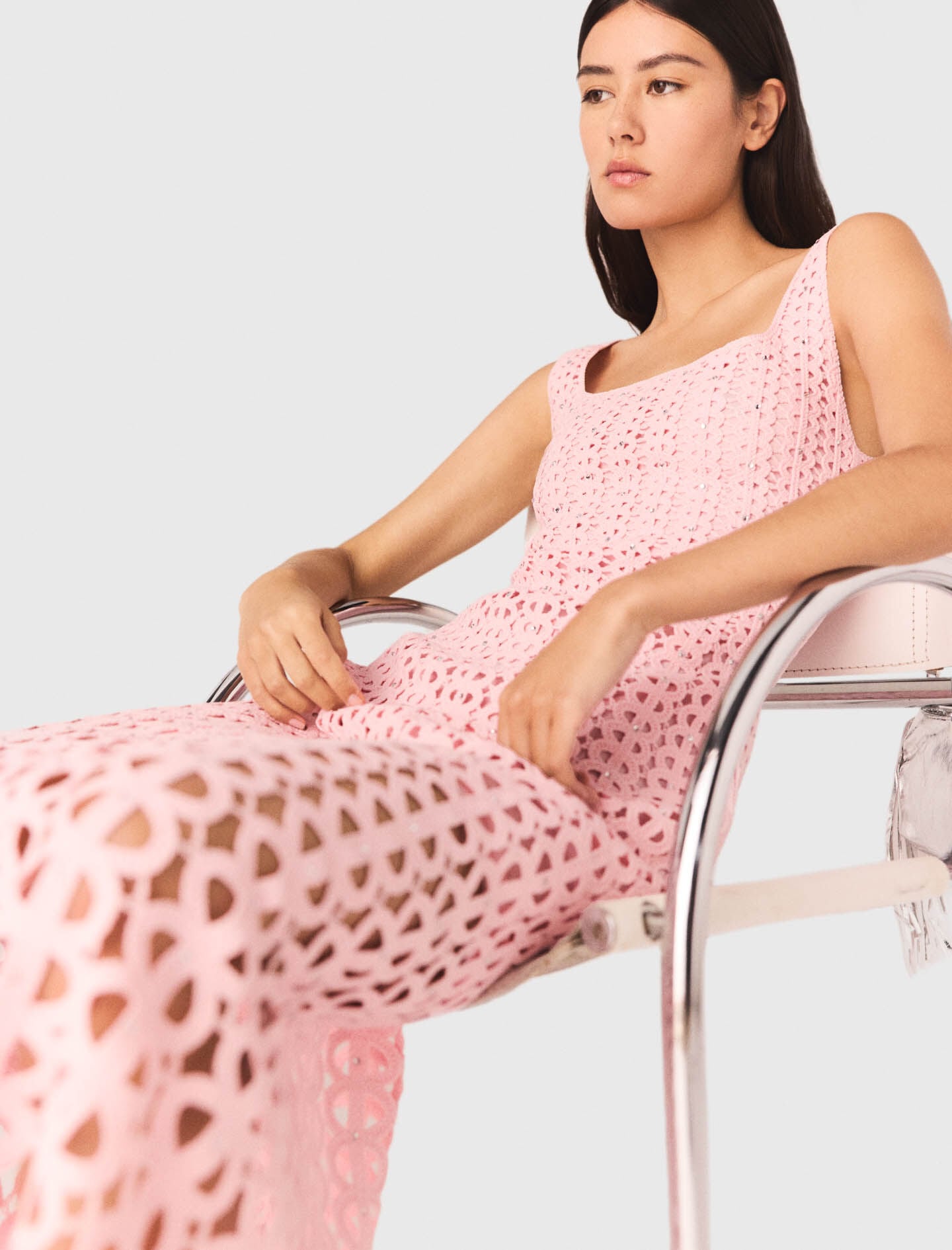 Maje Rhinestone crochet midi dress
