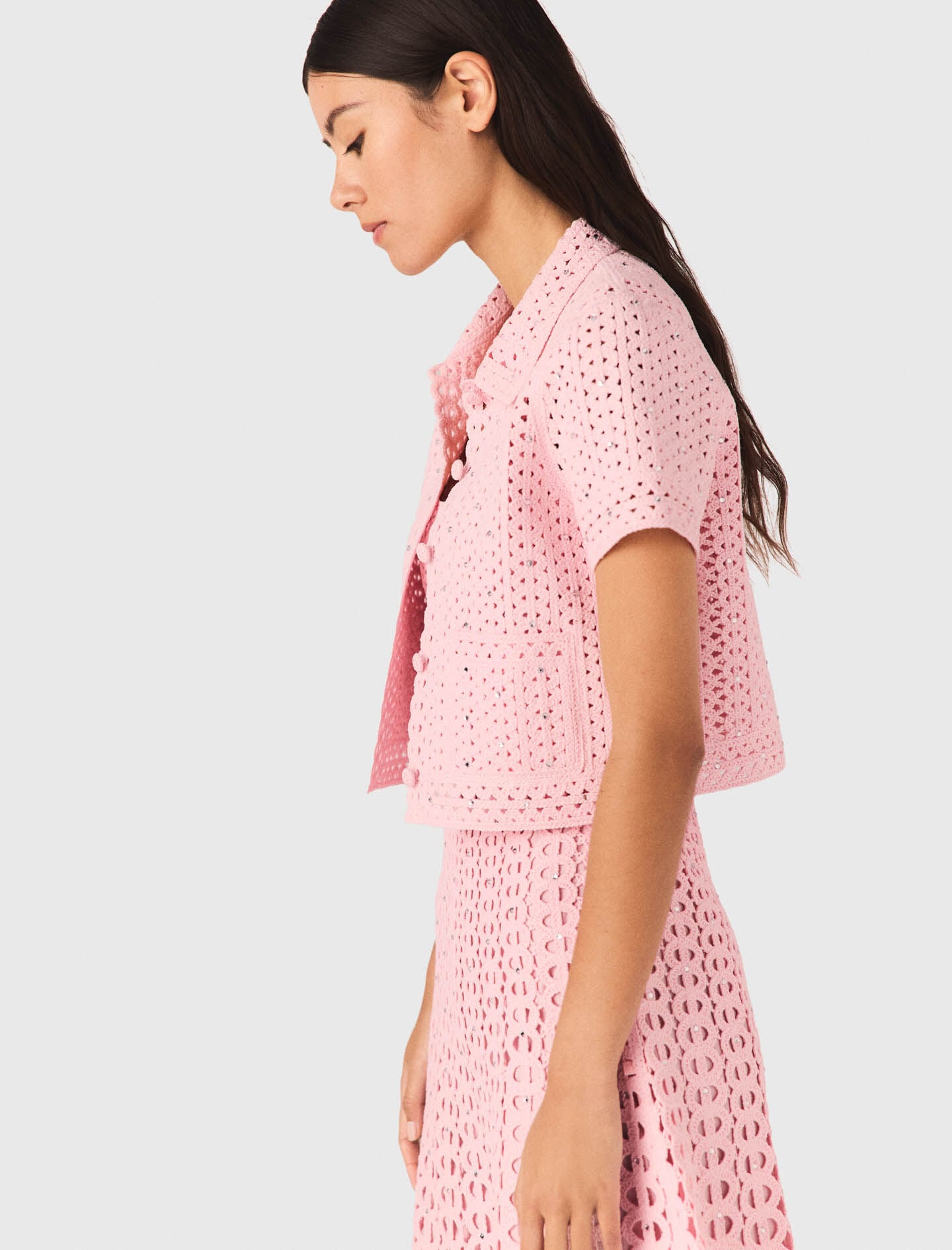 Maje Rhinestone crochet cardigan