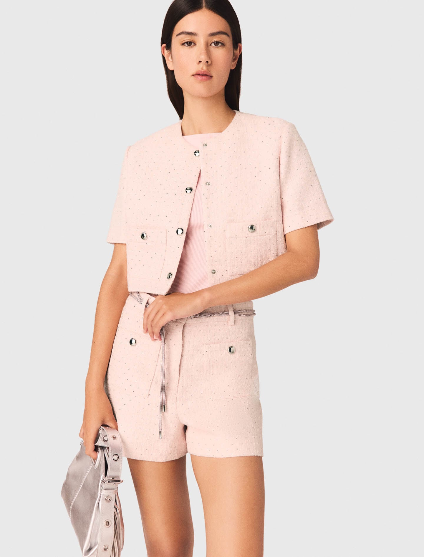 Maje Short-sleeved tweed jacket
