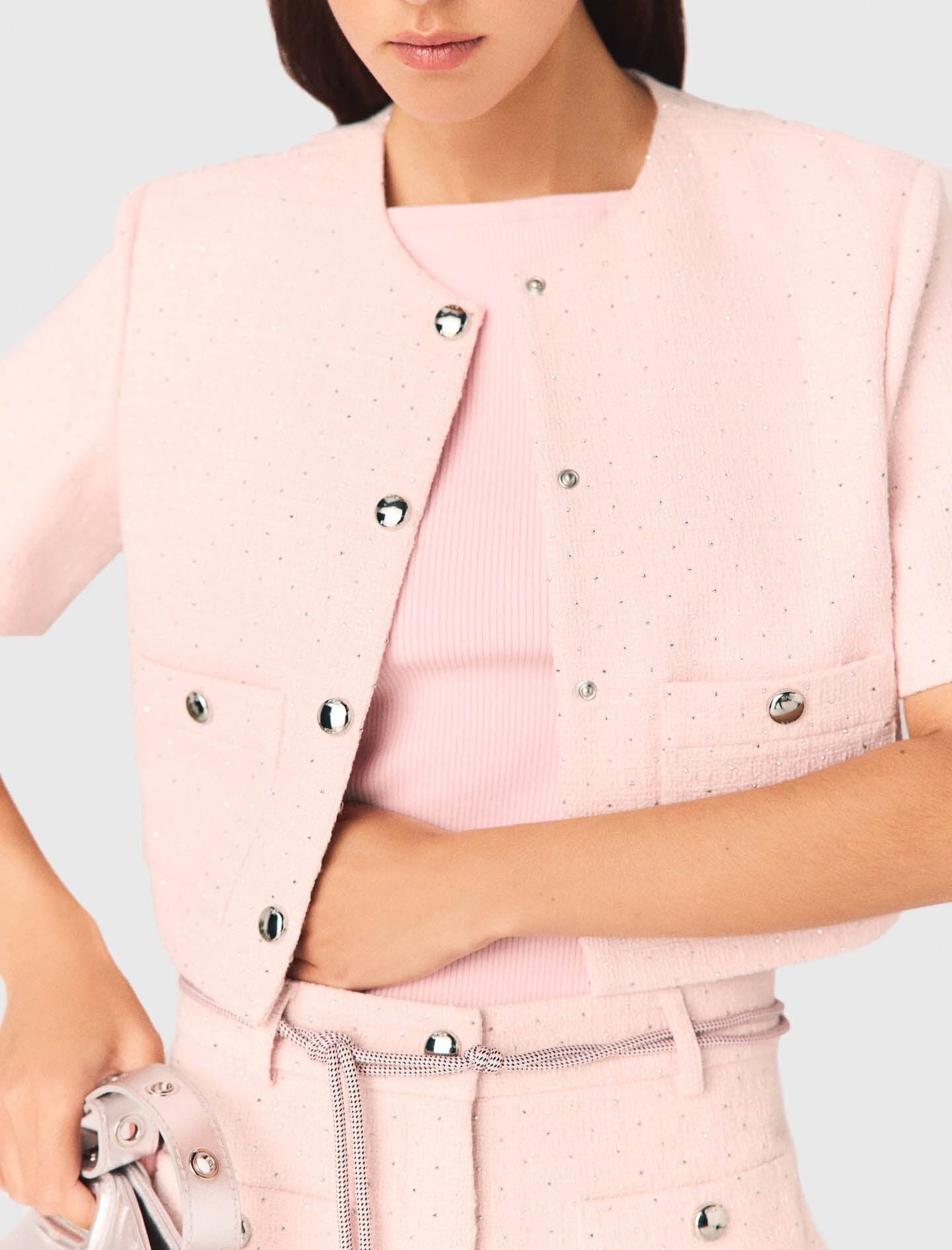 Maje Short-sleeved tweed jacket