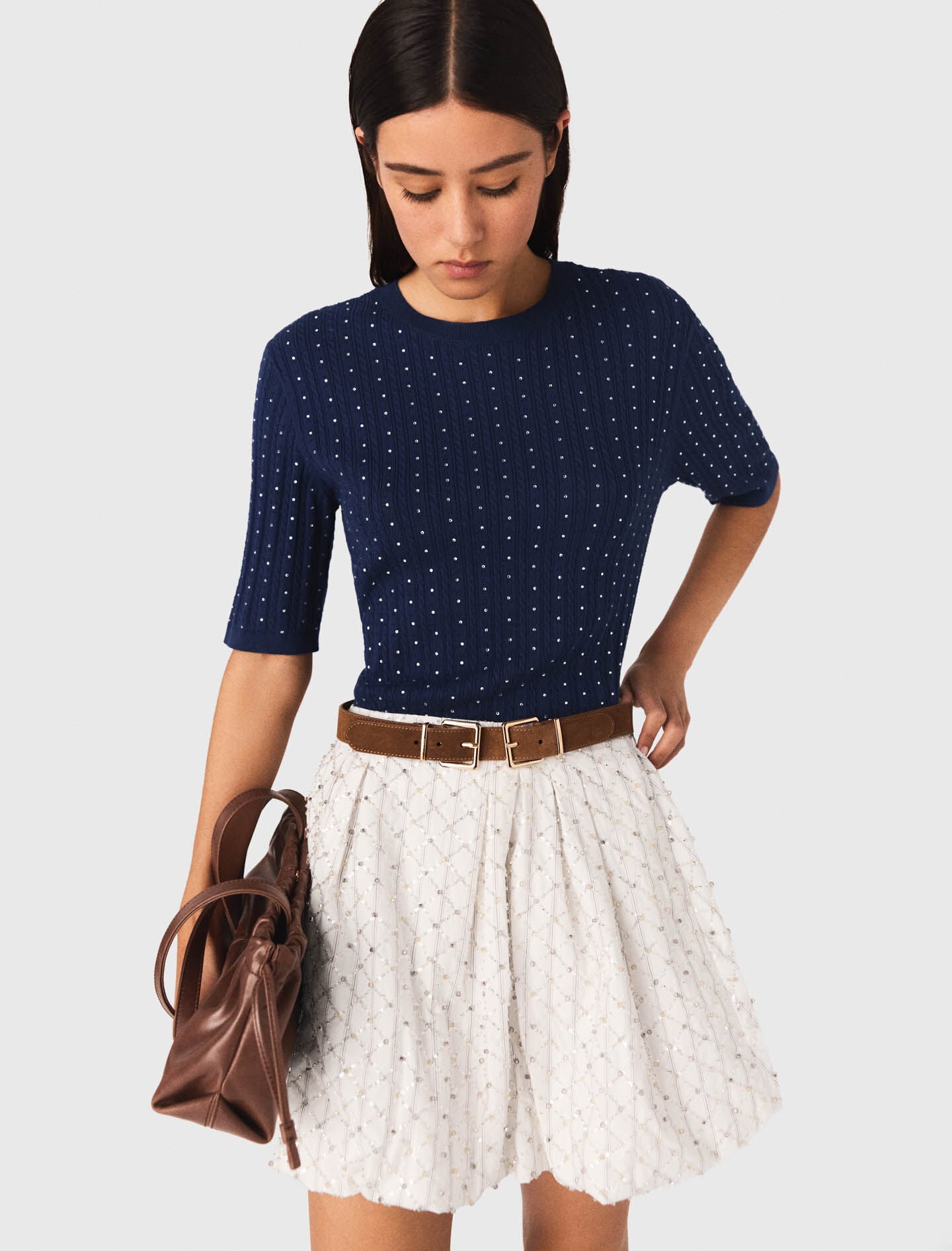 Maje Round-neck rhinestone sweater