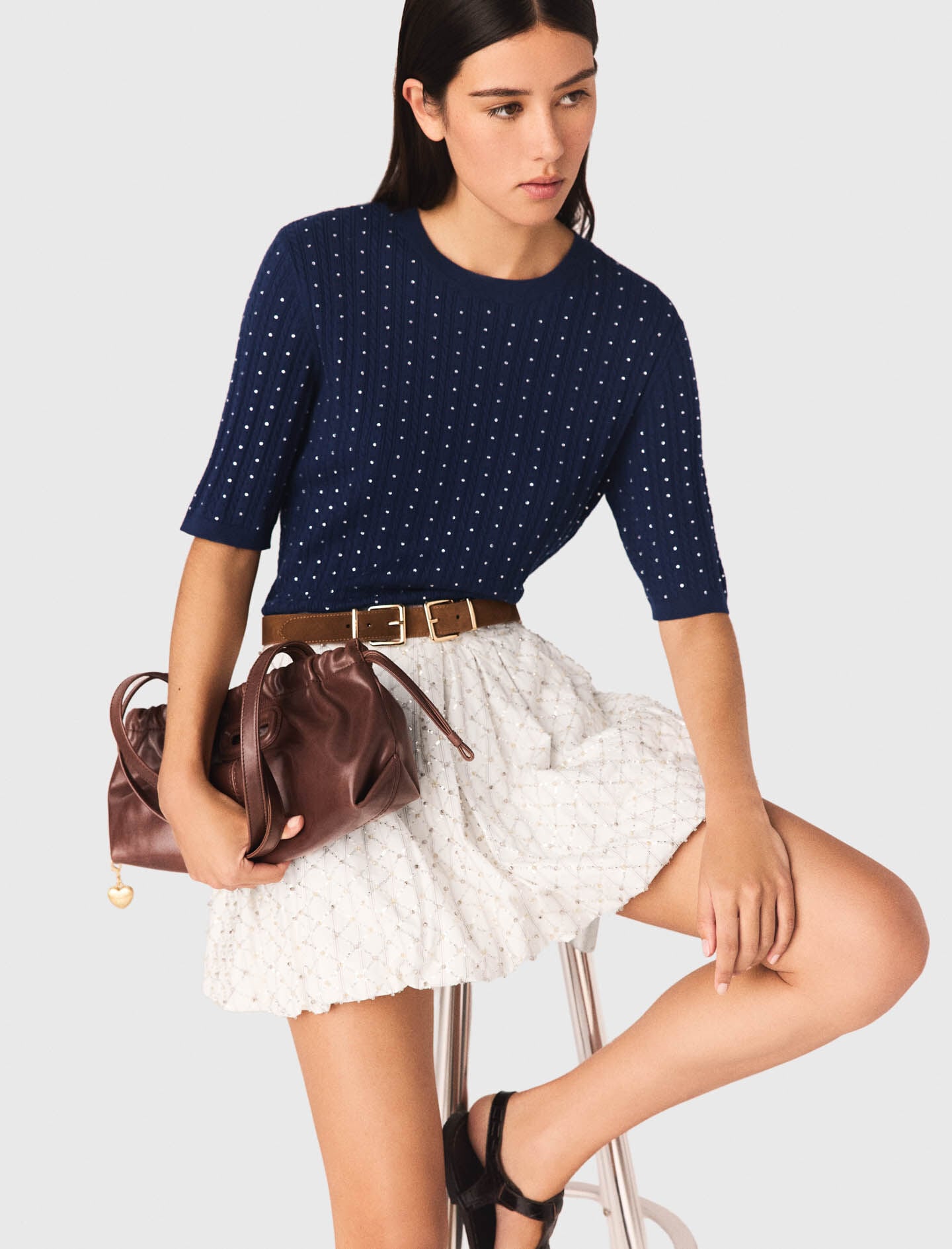 Maje Round-neck rhinestone sweater