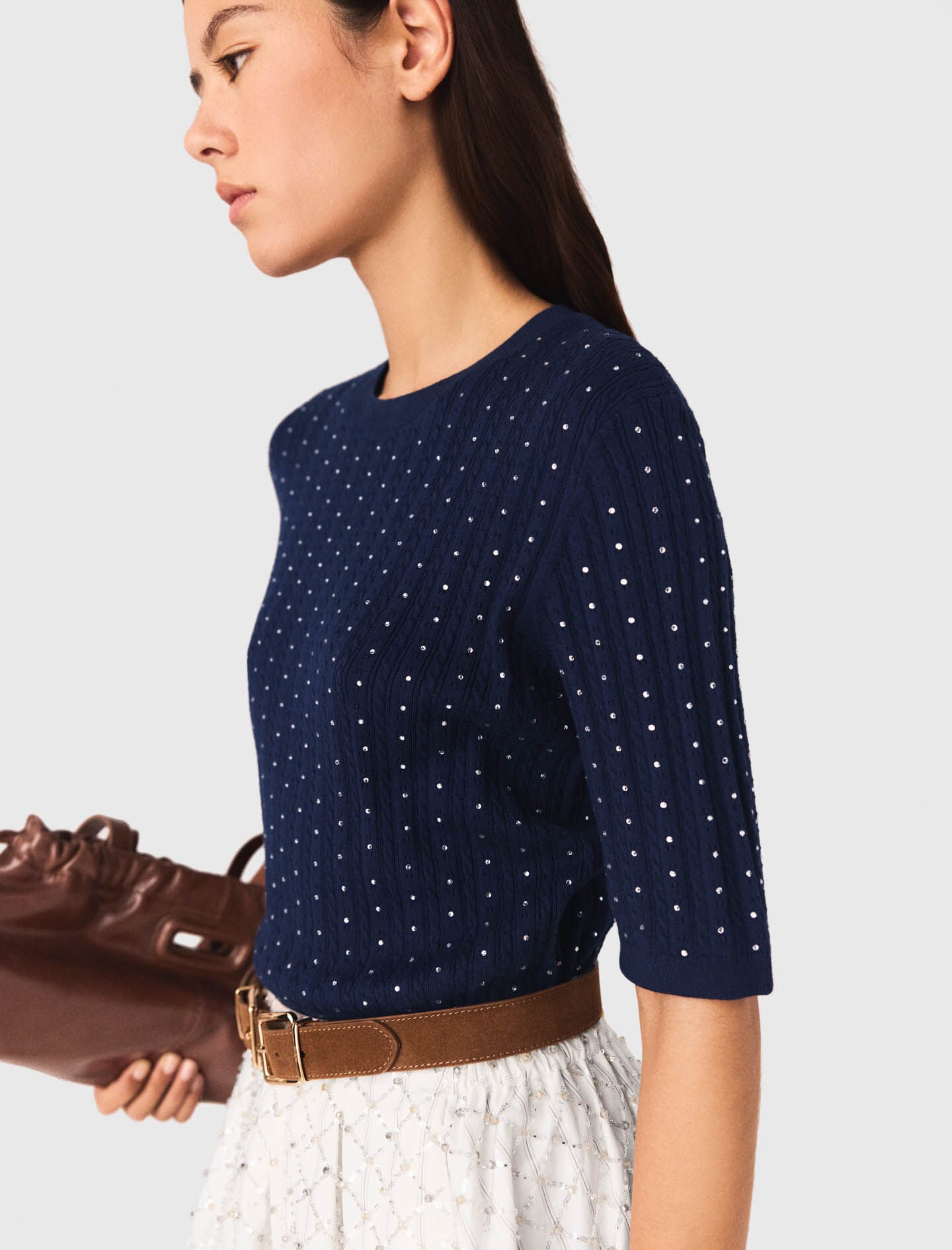 Maje Round-neck rhinestone sweater