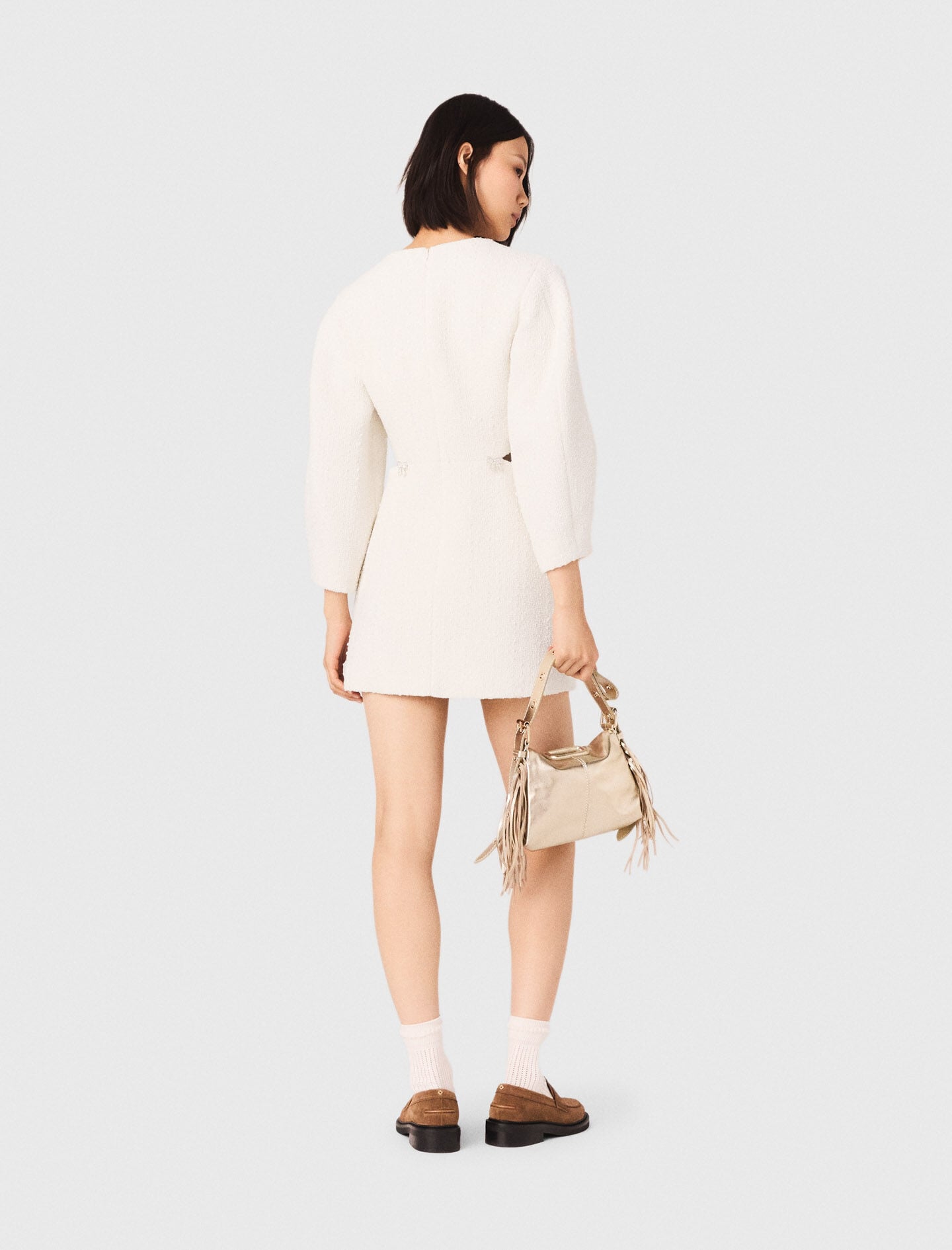 Maje Short balloon-sleeve tweed dress