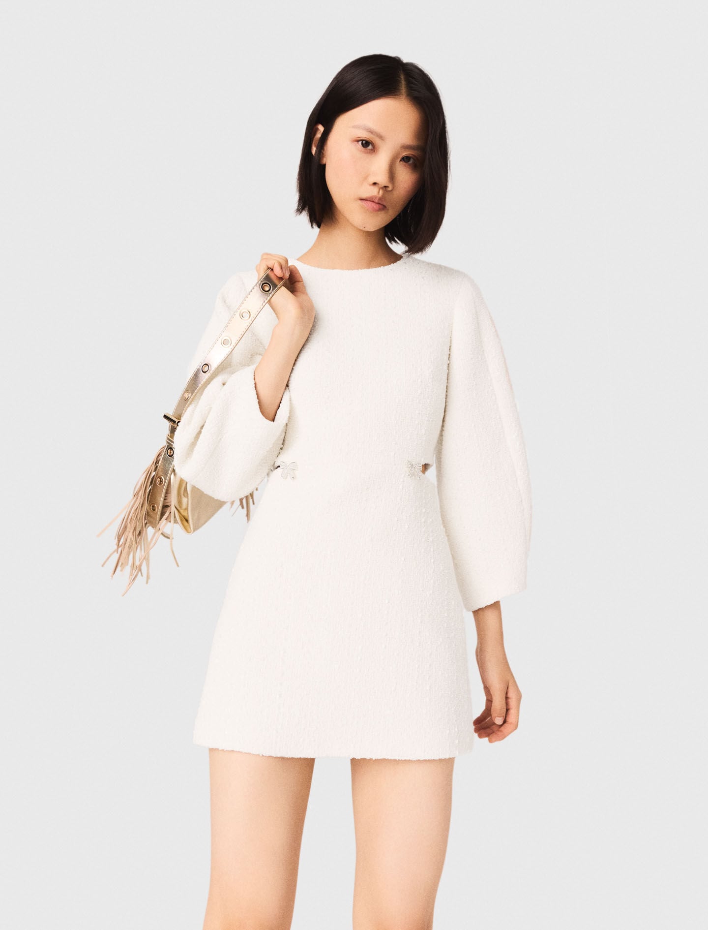 Maje Short balloon-sleeve tweed dress