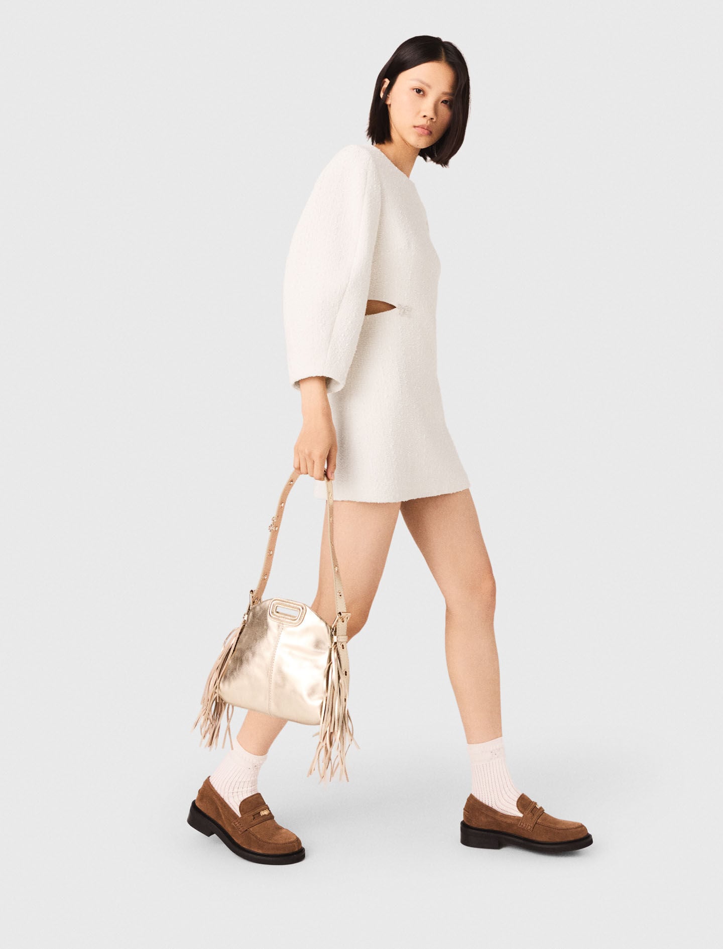 Maje Short balloon-sleeve tweed dress