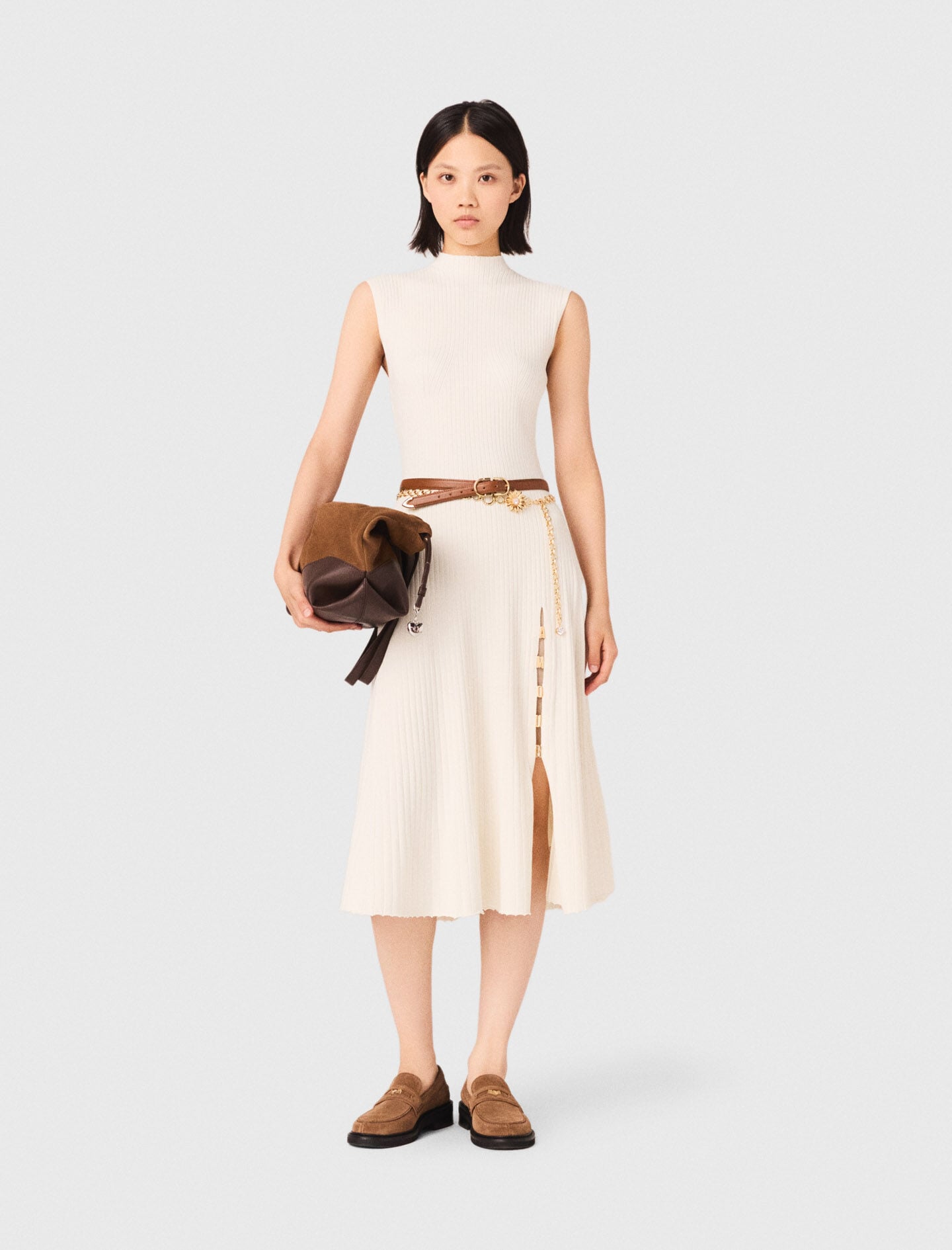 Maje Ribbed dress with side slit