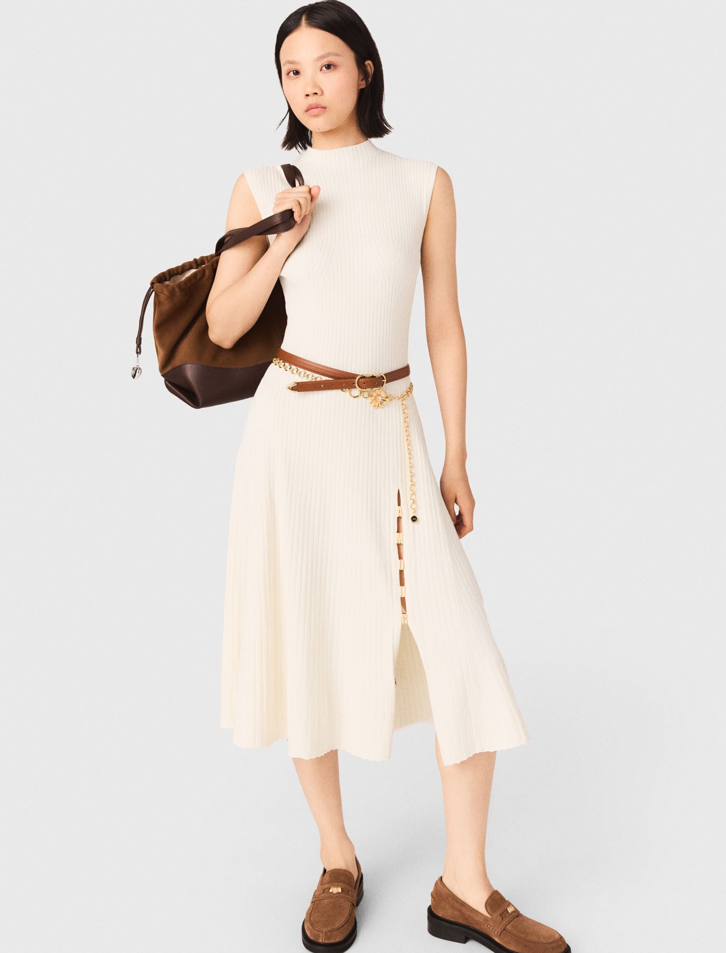 Maje Ribbed dress with side slit