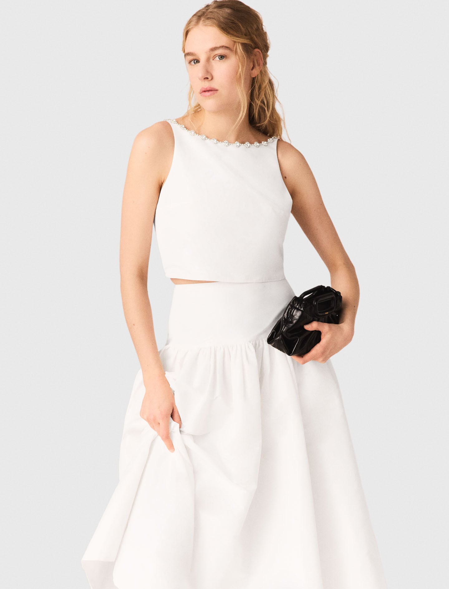 Maje Jewelled collar taffeta crop top