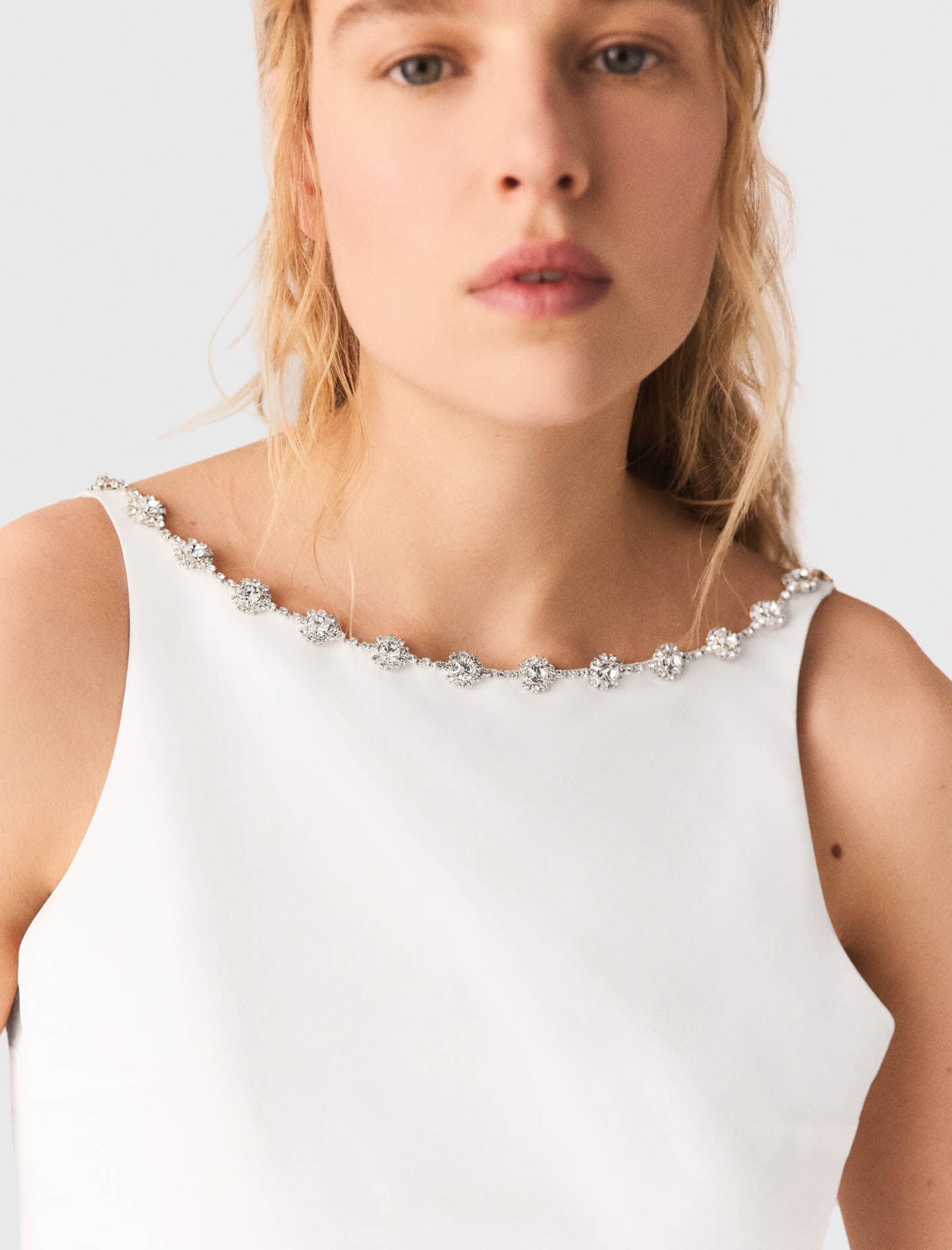 Maje Jewelled collar taffeta crop top