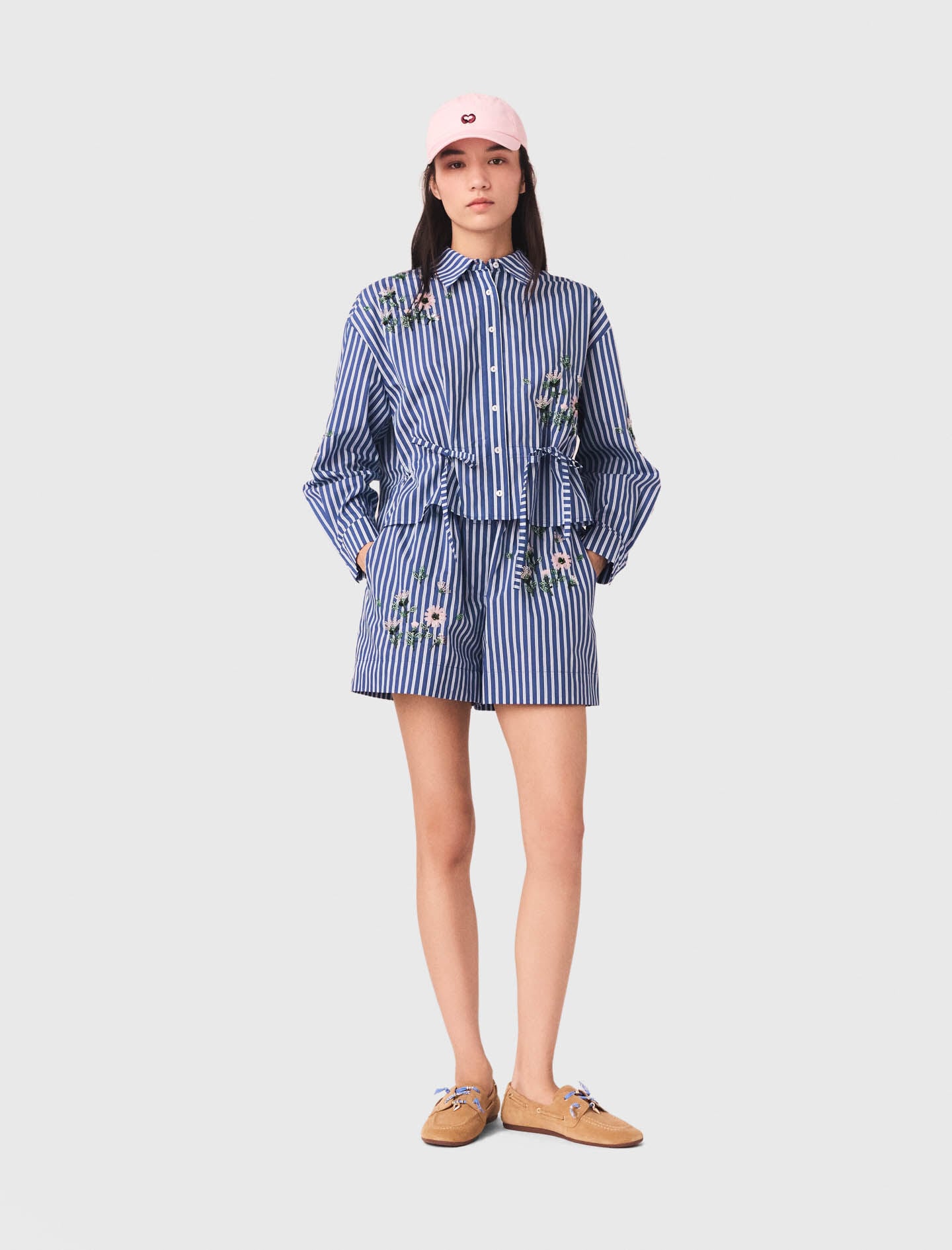 Maje Cropped embroidered striped shirt
