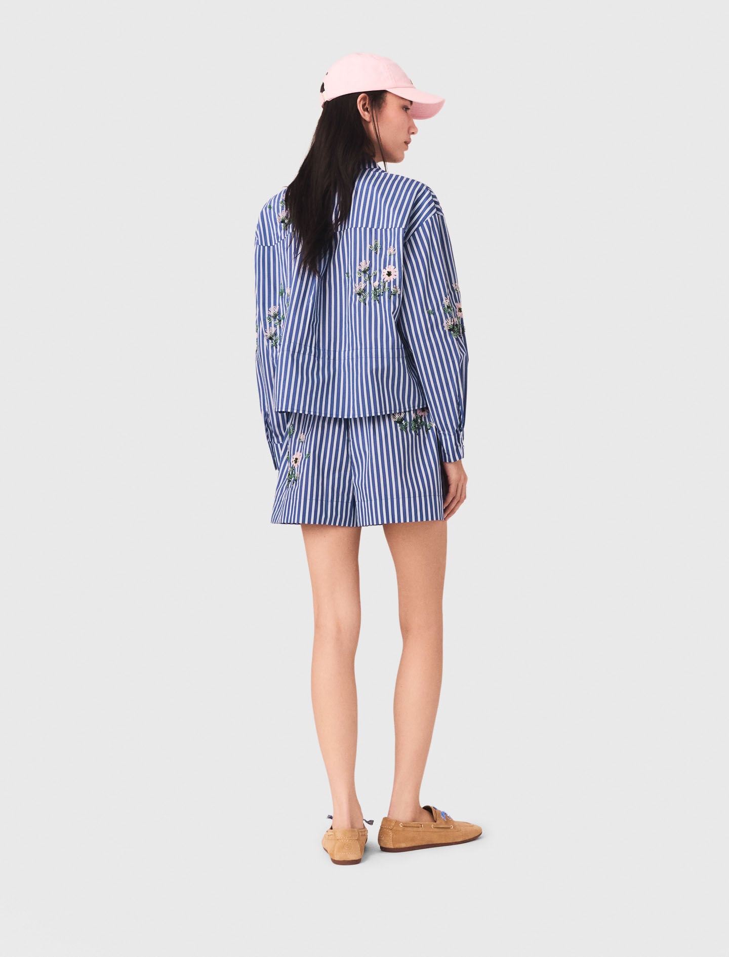 Maje Cropped embroidered striped shirt