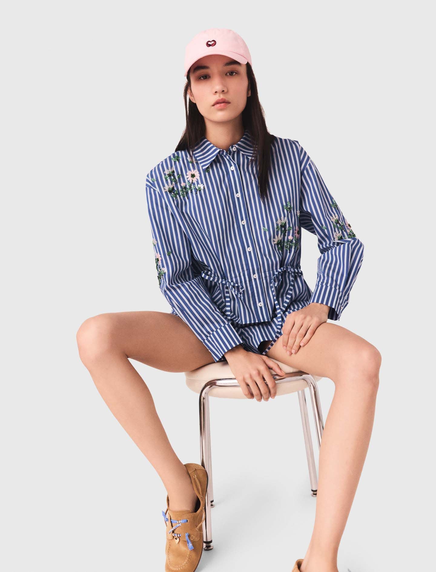 Maje Cropped embroidered striped shirt