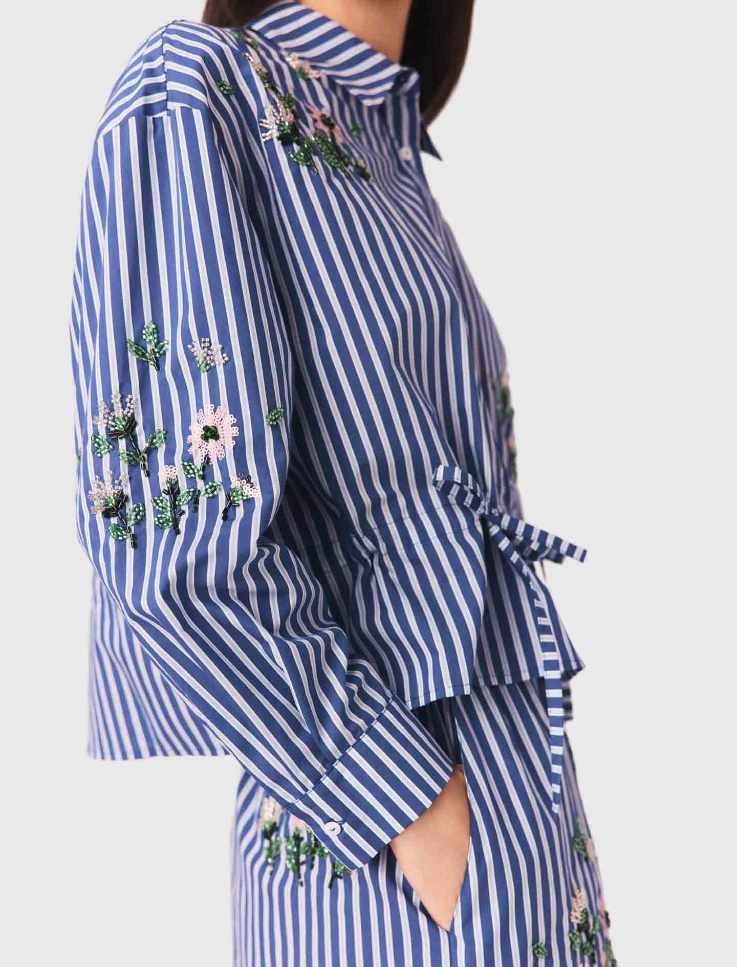 Maje Cropped embroidered striped shirt