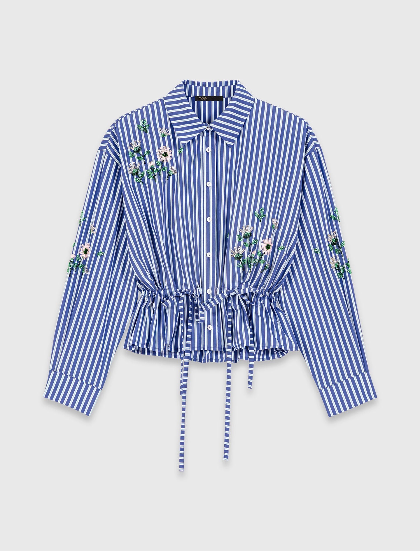 Maje Cropped embroidered striped shirt