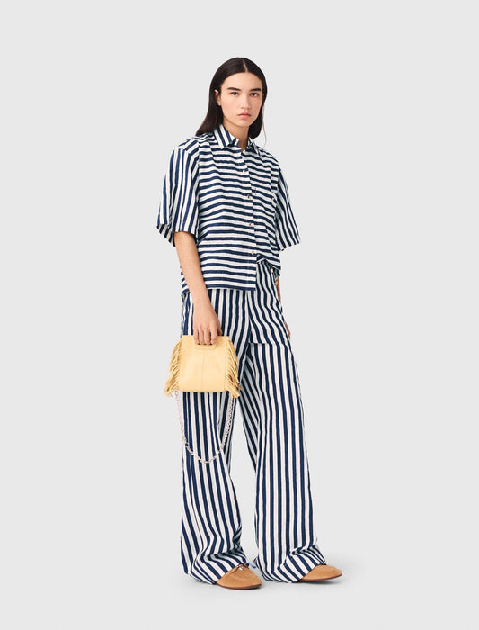 Maje Cropped linen-blend shirt