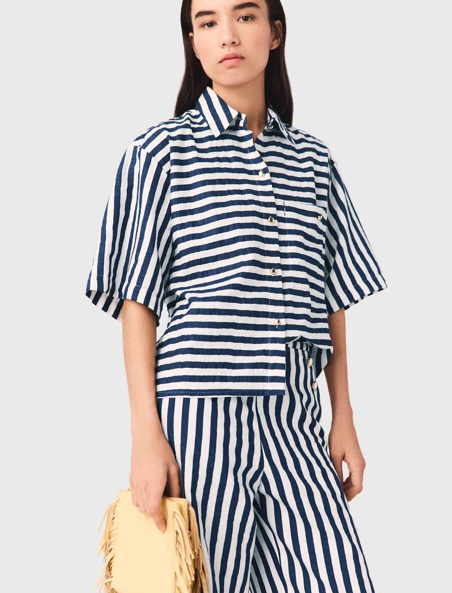 Maje Cropped linen-blend shirt