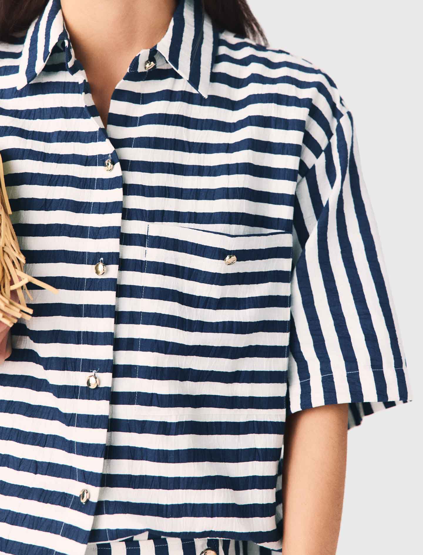 Maje Cropped linen-blend shirt