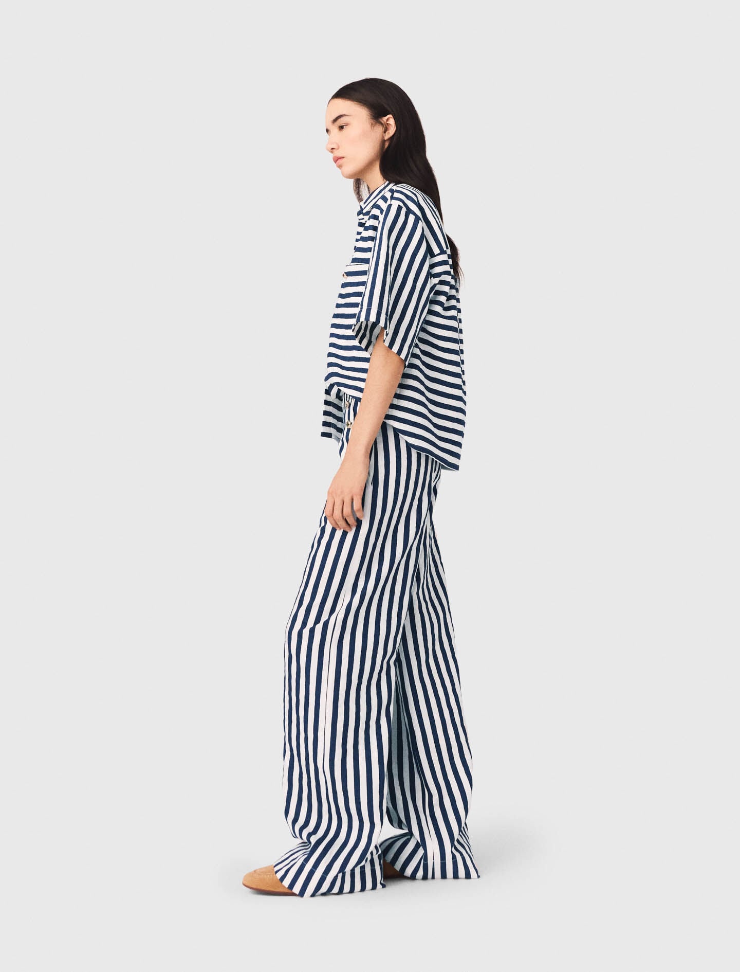 Maje Cropped linen-blend shirt