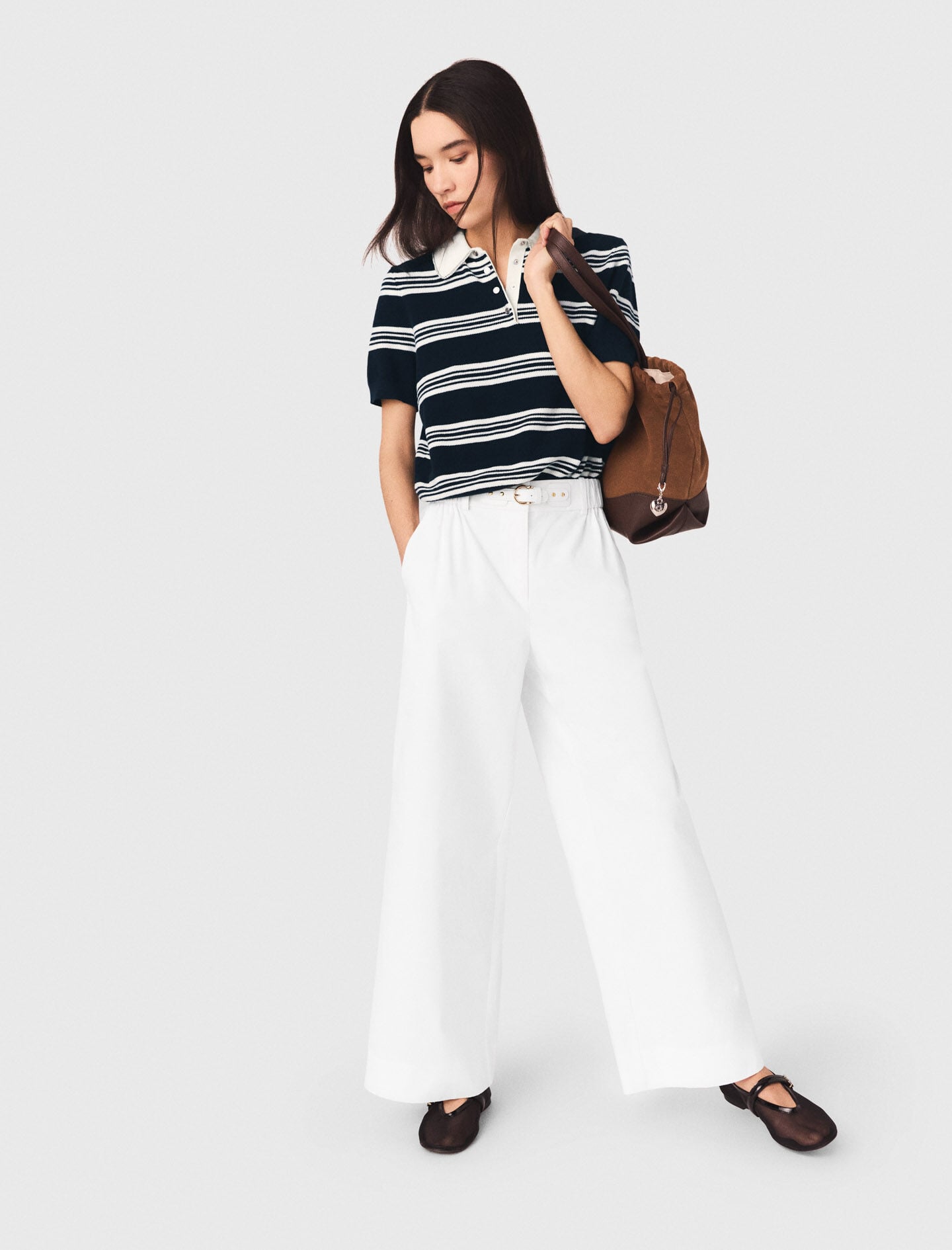 Maje Wide-leg cotton trousers