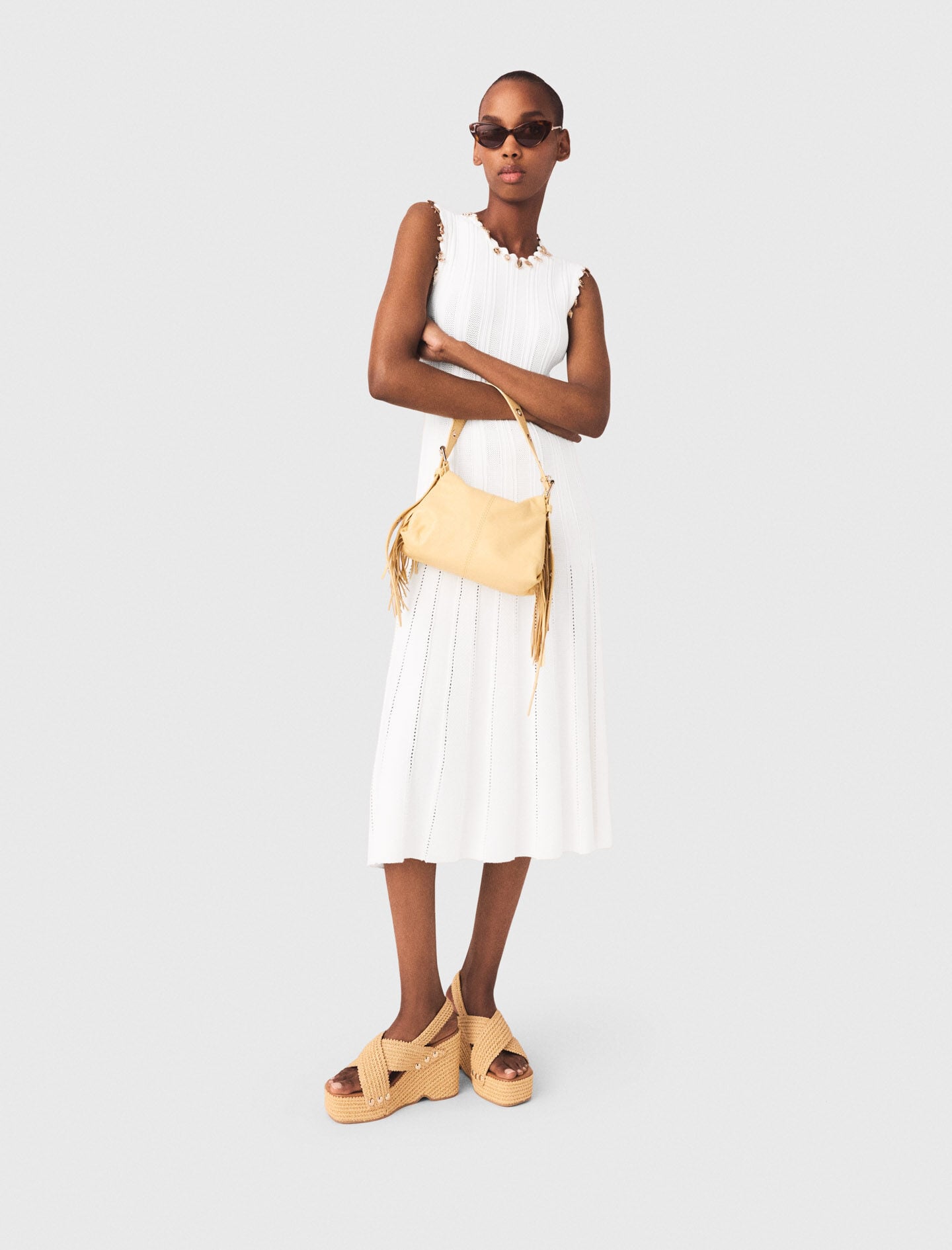 Maje Knit dress with gold jewellery