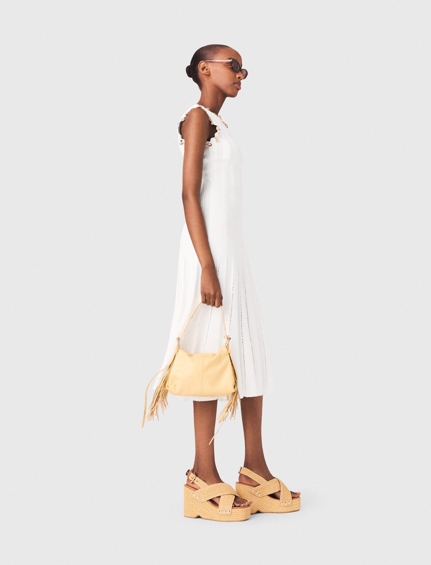 Maje Knit dress with gold jewellery