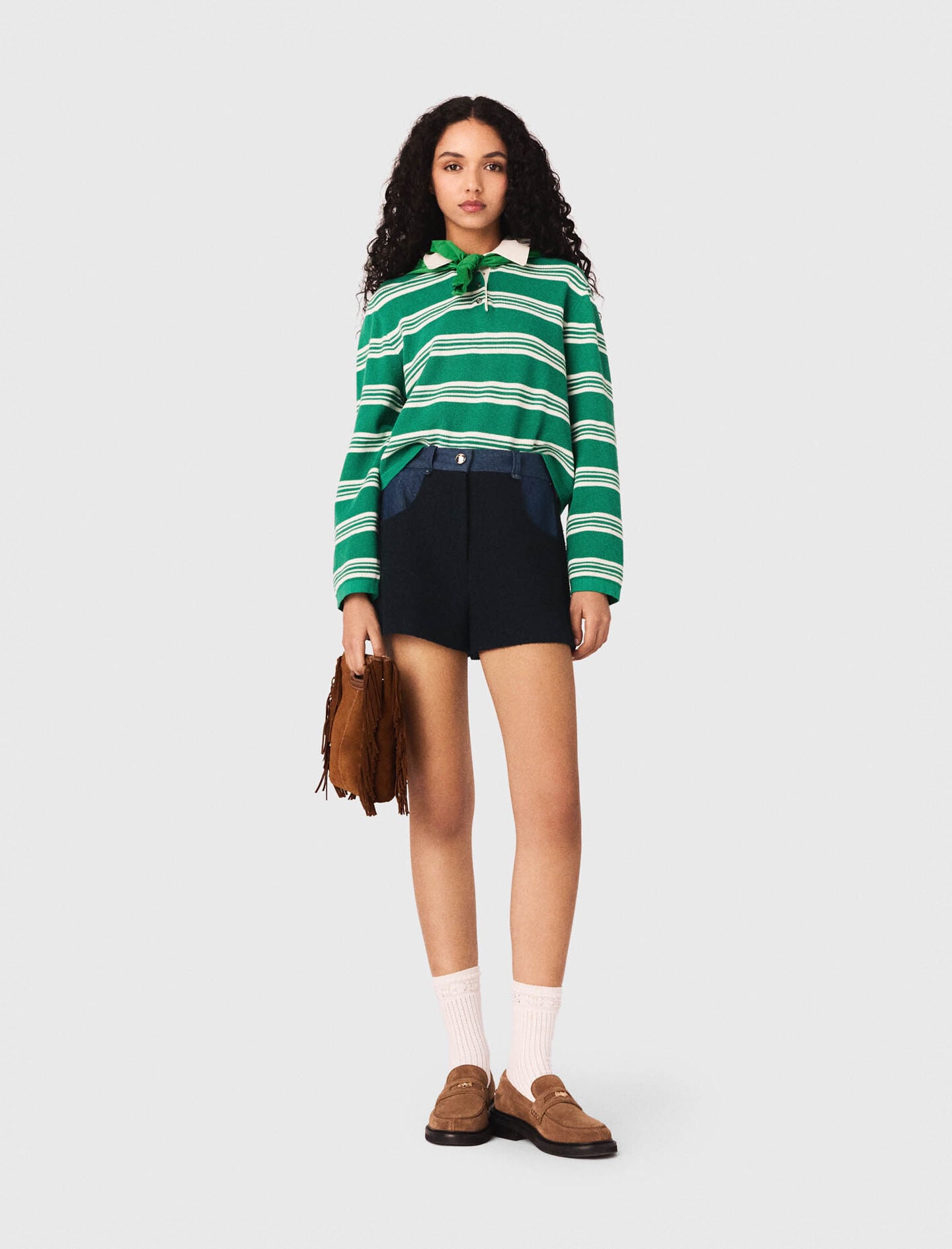Maje Cropped striped polo sweater