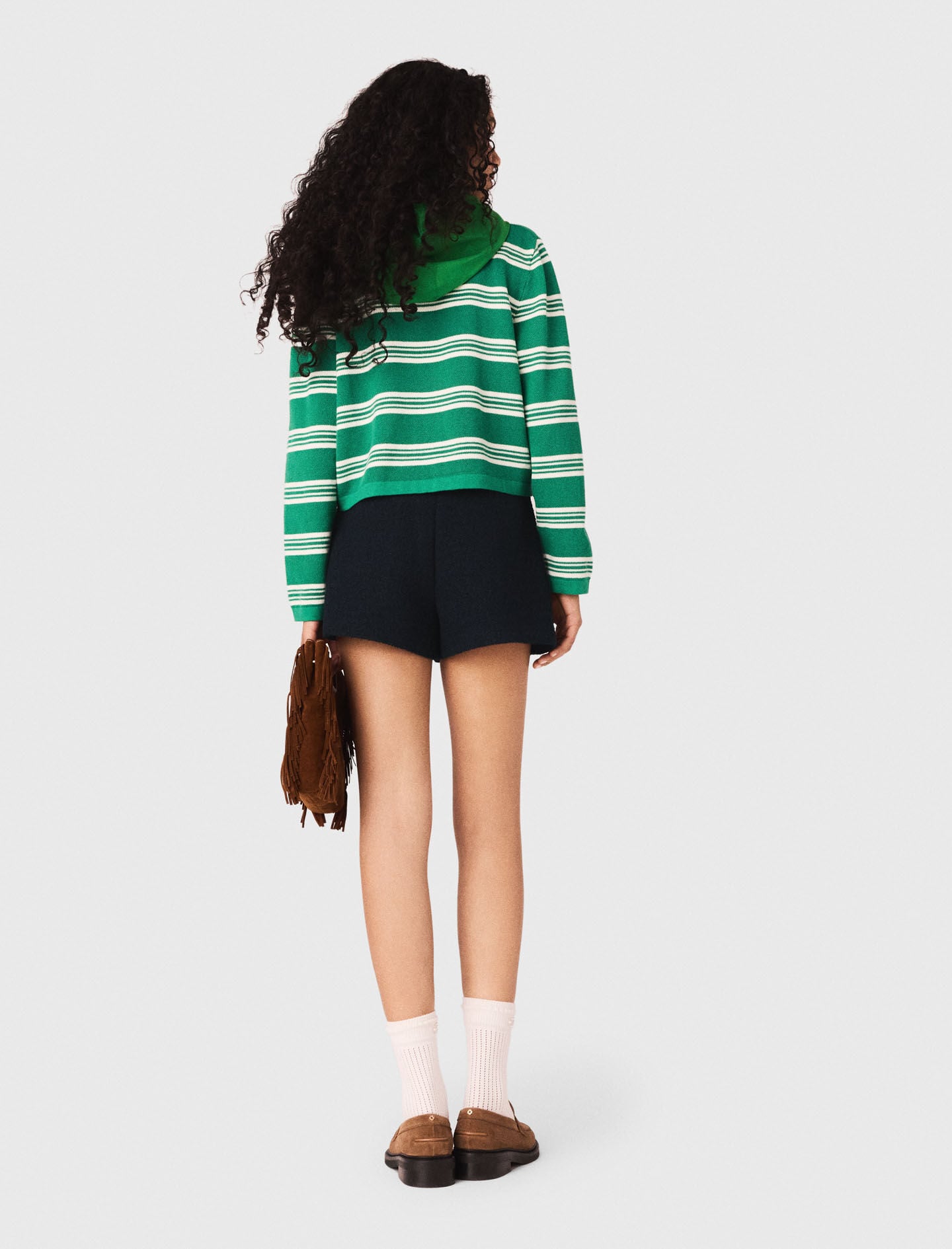Maje Cropped striped polo sweater
