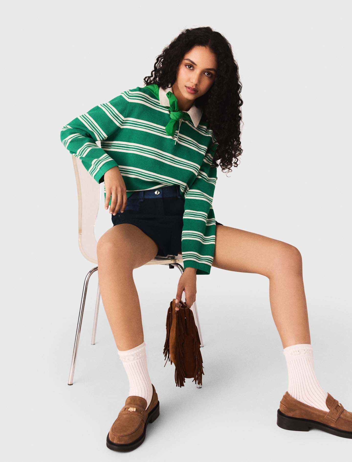 Maje Cropped striped polo sweater