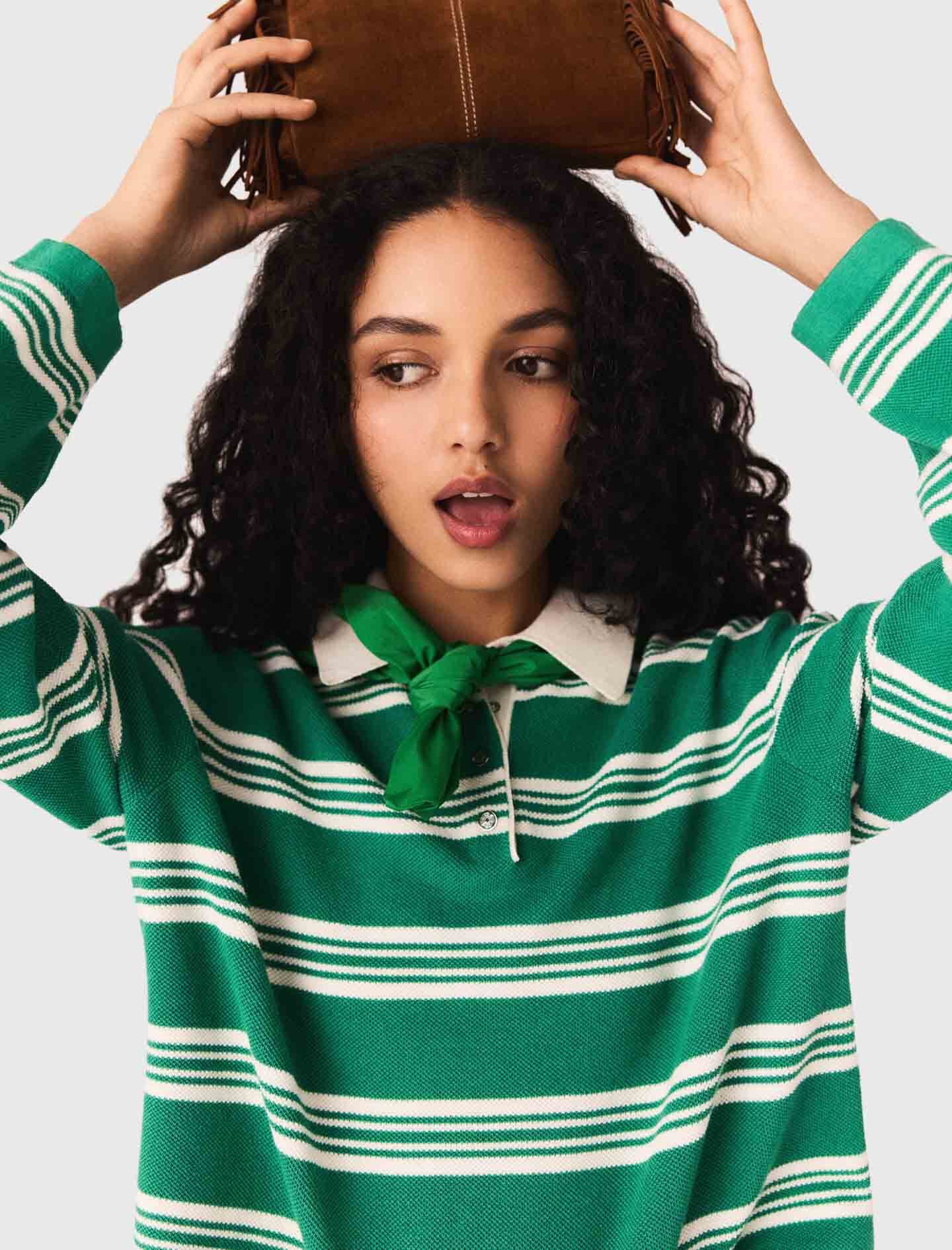 Maje Cropped striped polo sweater