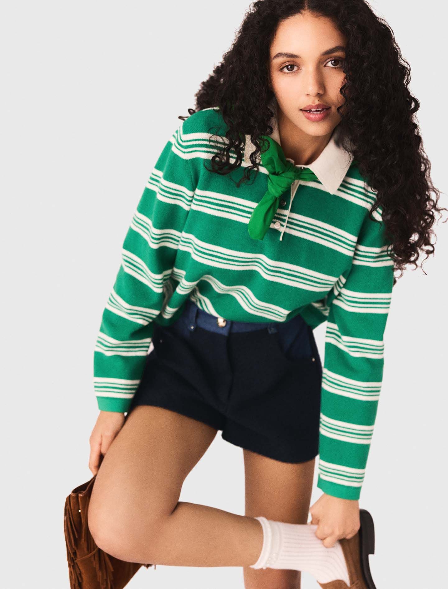 Maje Cropped striped polo sweater