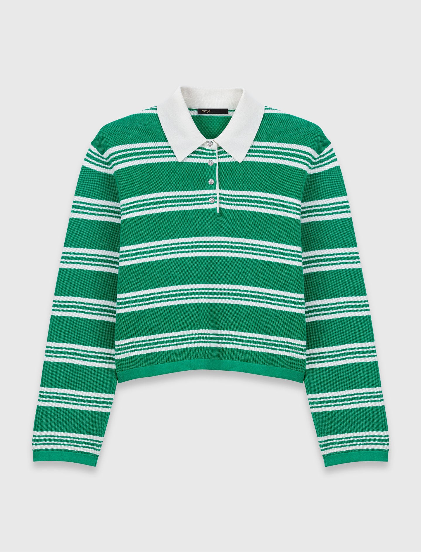 Maje Cropped striped polo sweater