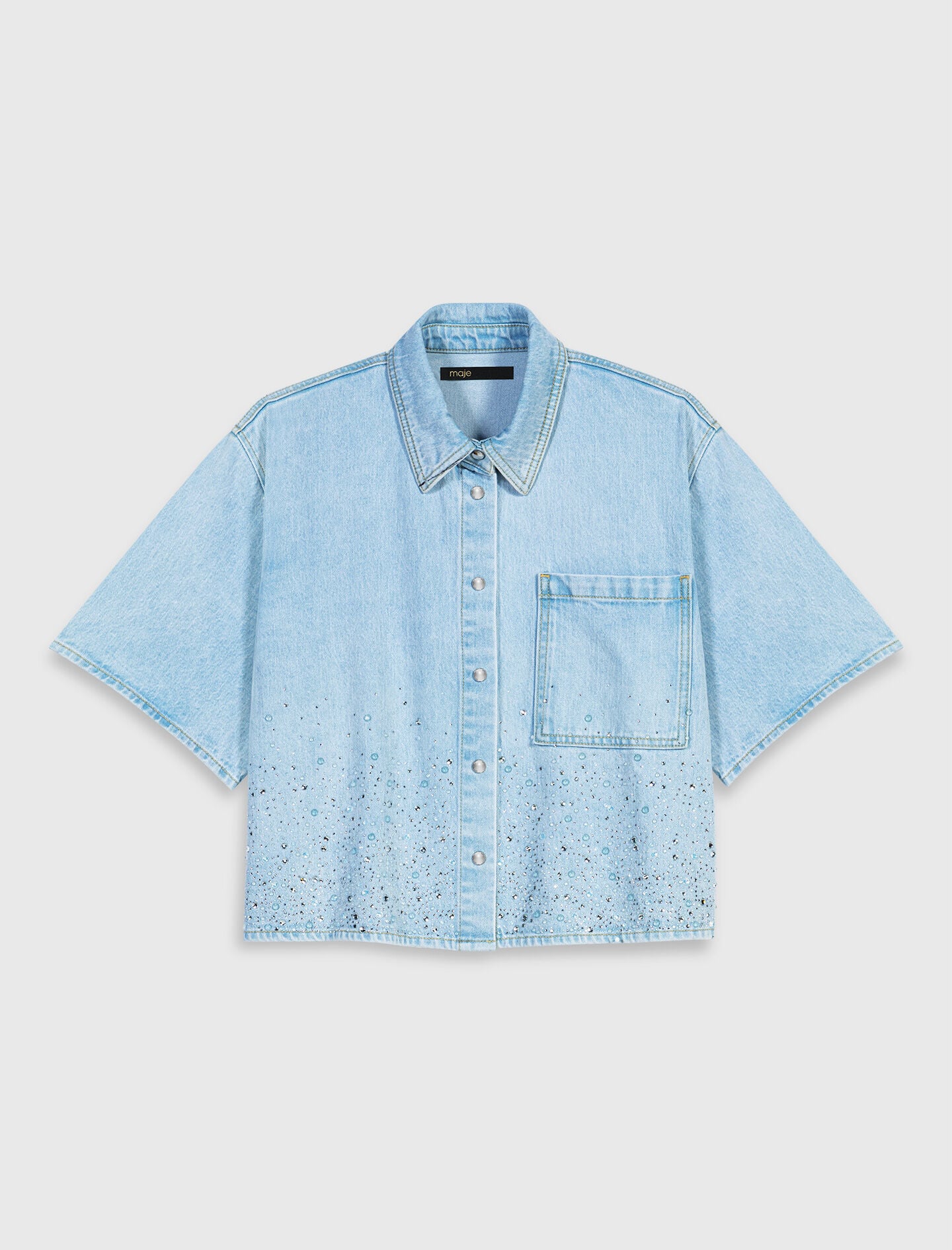 Maje Cropped rhinestone denim shirt