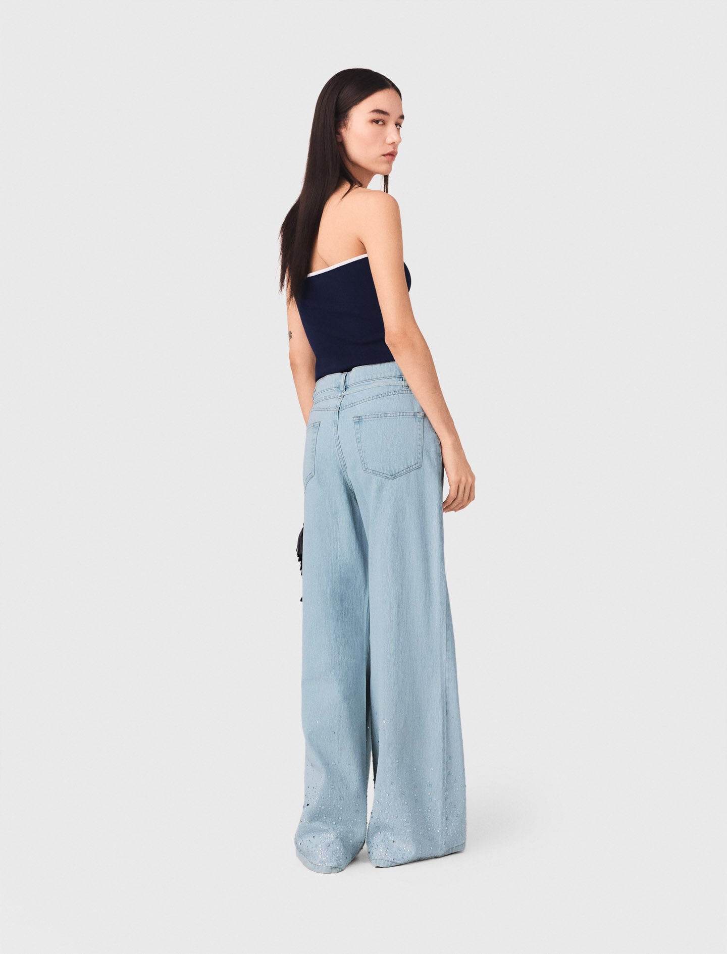 Maje Wide-leg rhinestone jeans