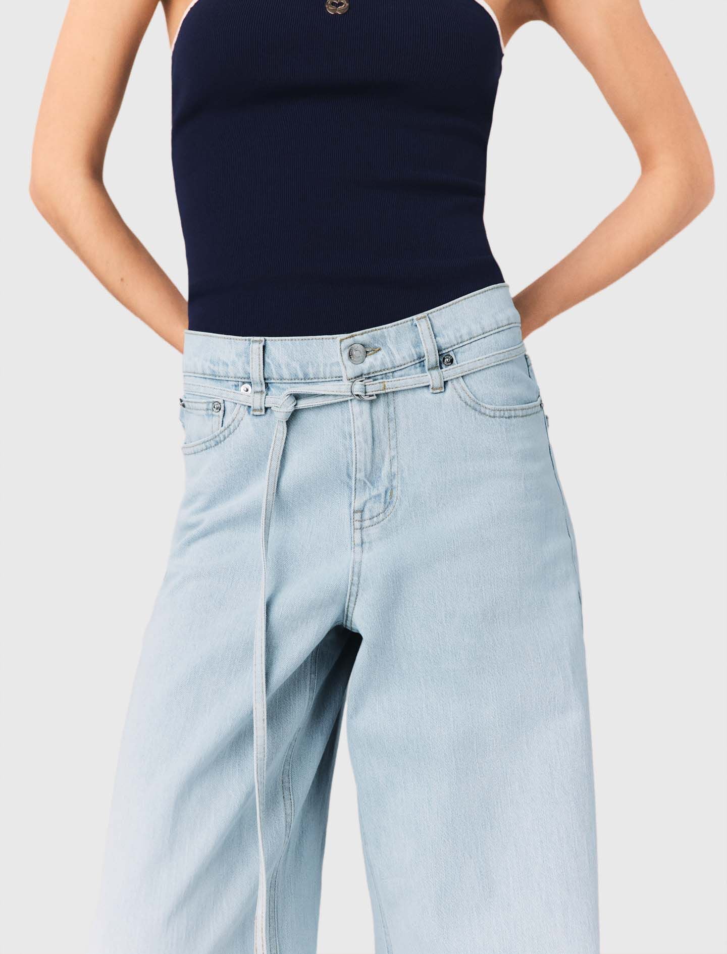 Maje Wide-leg rhinestone jeans
