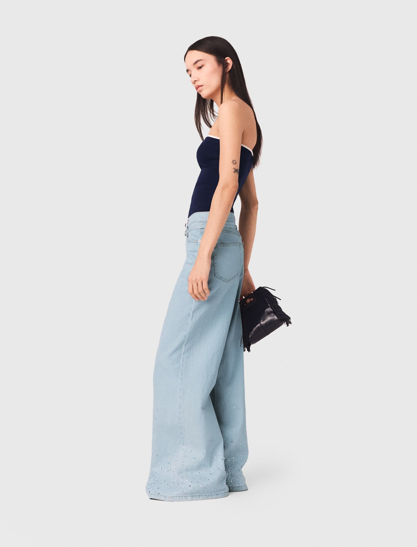 Maje Wide-leg rhinestone jeans