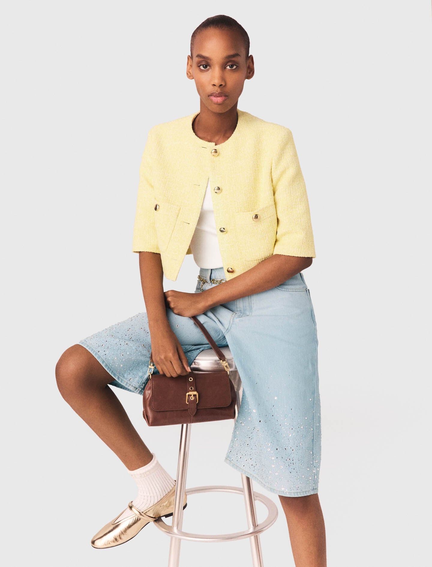 Maje Short-sleeved tweed jacket